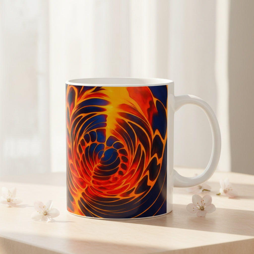 Fire Swirl Mug | Red Orange Abstract Coffee Cup | Bold Art Gift