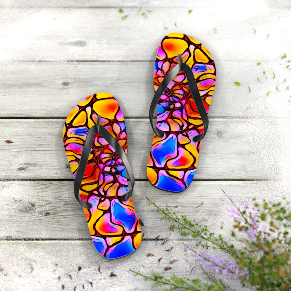 Vibrant Artistic Flip Flops | Colorful Summer Beach Sandals