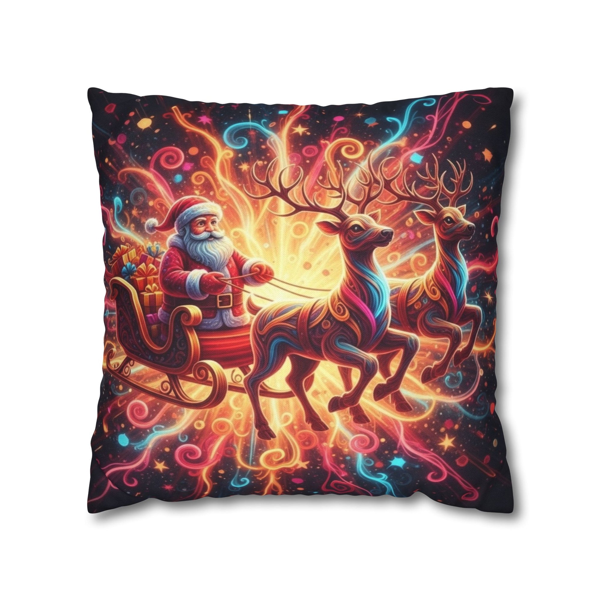 Santa Sleigh with Reindeer pillowcase | Square Pillowcase, Christmas Holiday Decor