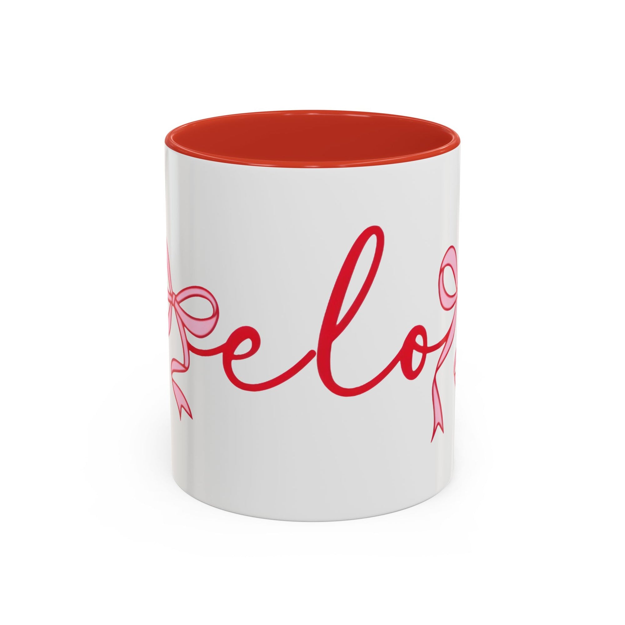 Romantic Love Mug | White Ceramic Coffee Cup with Red Bow Design, Colored Handle