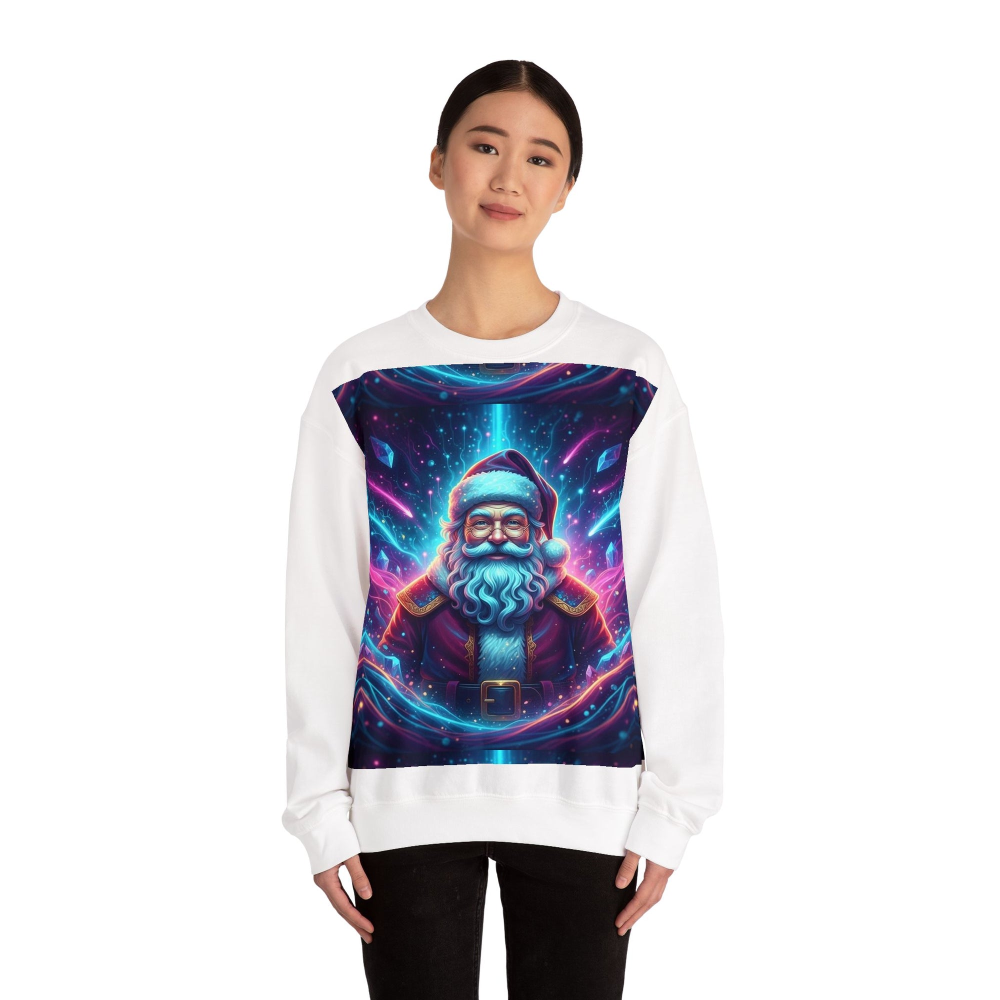 Neon Cosmic Santa Sweatshirt | Retro Futuristic Holiday Crew