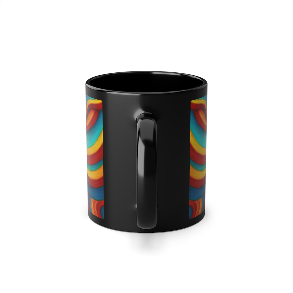 Retro Color Swirl Coffee Mug | Vibrant Abstract Black Ceramic Cup | Artistic Rainbow Drinkware Gift for Creatives