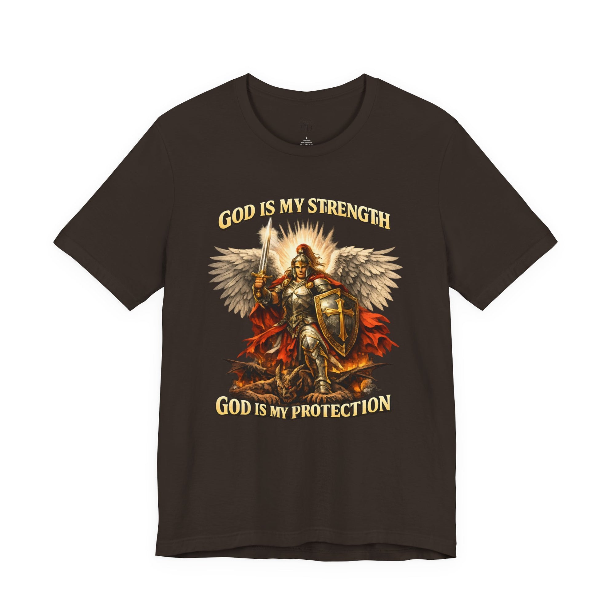 Christian T-Shirt | Cotton Warrior Angel | God Is My Strength & Protection