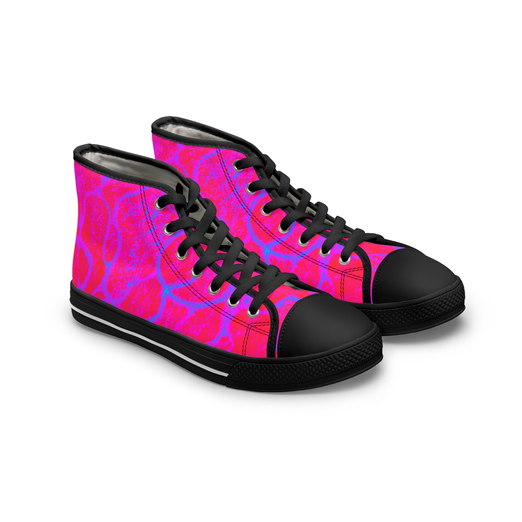 Women's High Top Sneakers with Pink & Blue Neuro-Art, Colorful Canvas Shoes, Unique Artistic Gift, Trendy Custom Footwear