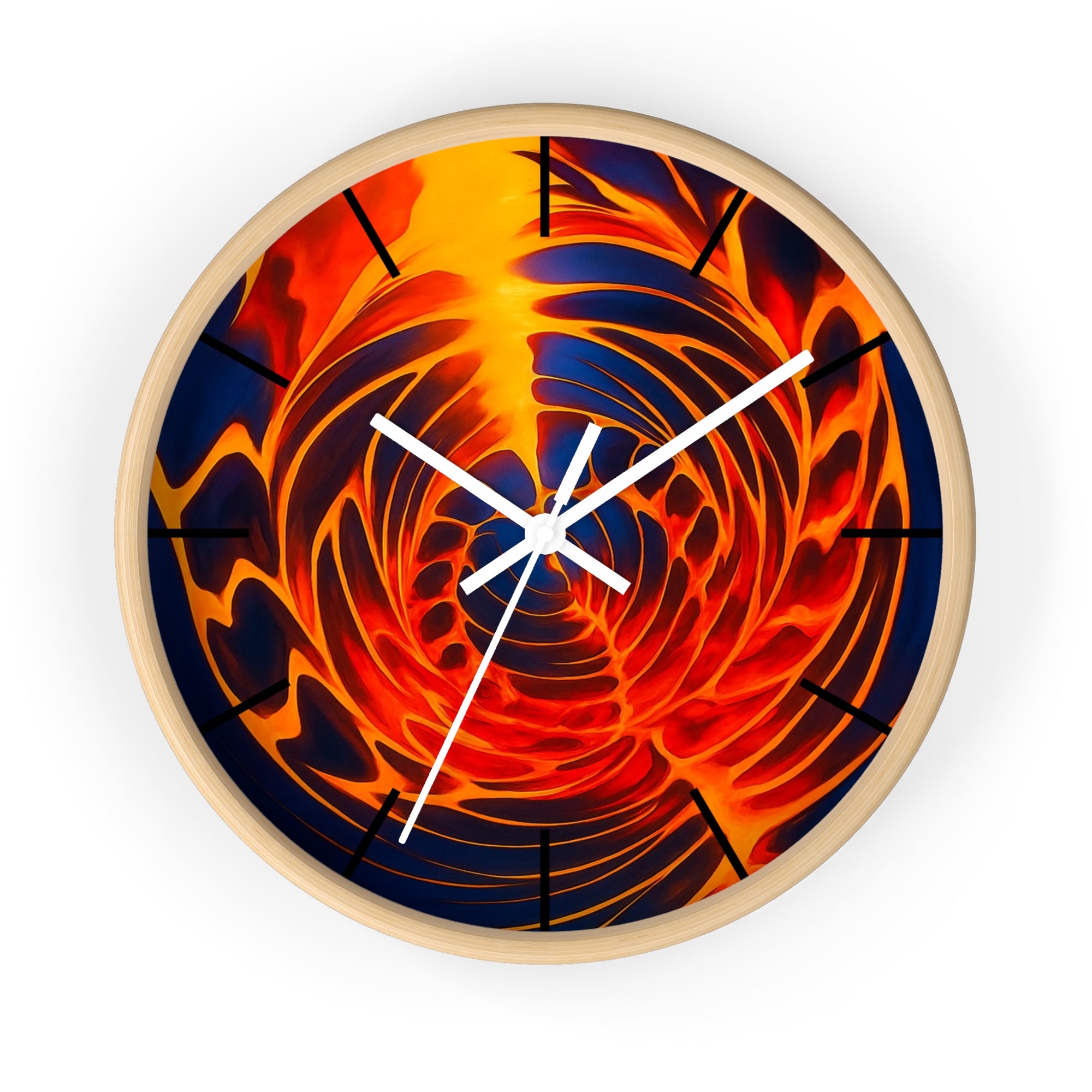 Abstract Fire Vortex Wall Clock | Red Orange Swirl Home Decor | Unique Silent Gift