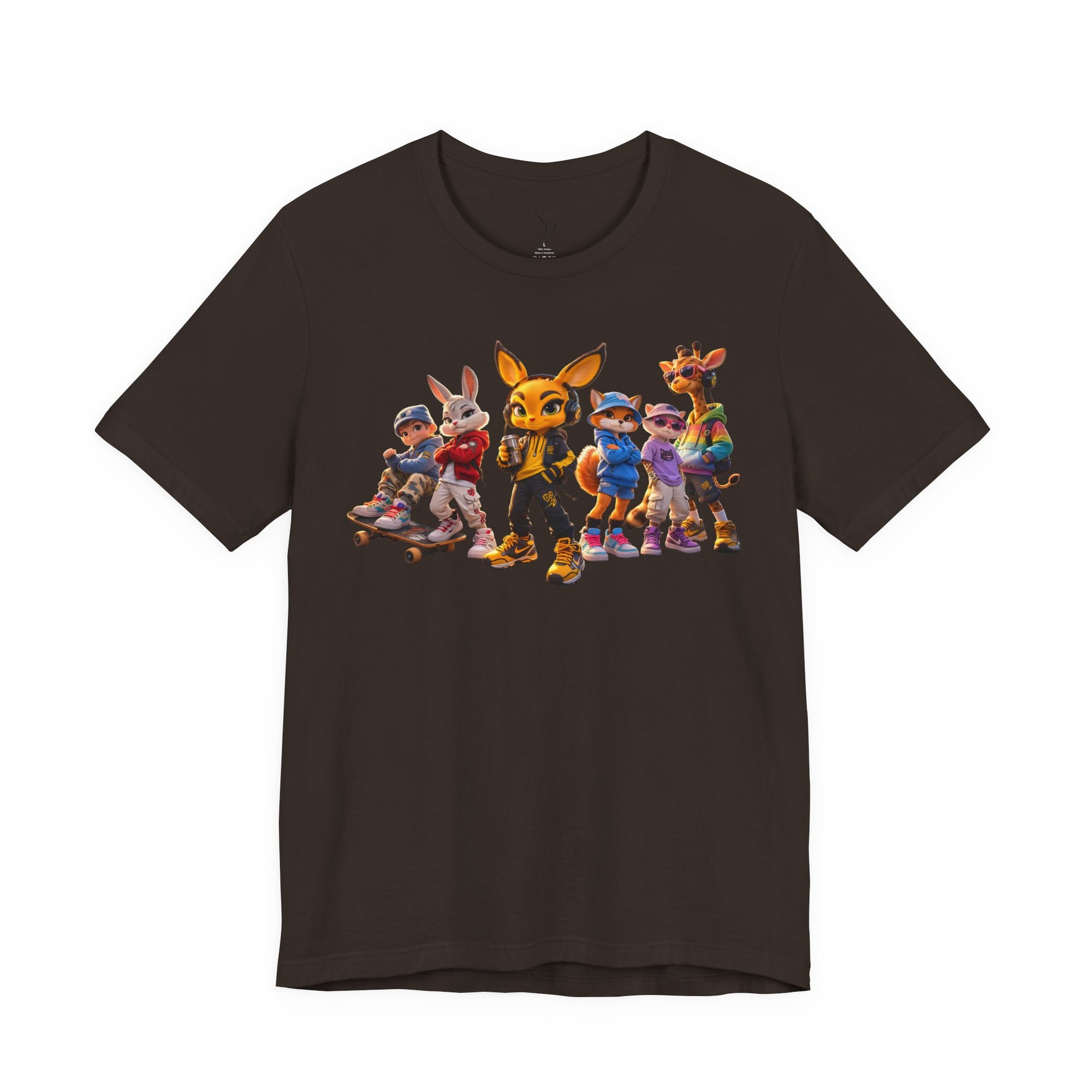 Anthropomorphic Skate Crew T-Shirt | Cartoon Fox, Bunny, Giraffe Characters