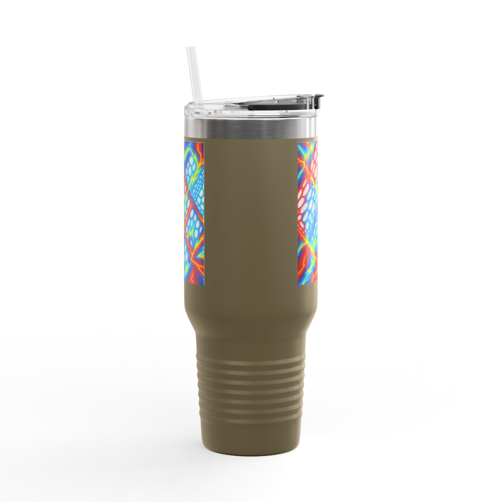 Bold Stainless Steel Travel Mug for Hot & Cold Drinks, Colorful Artistic Cup with Straw