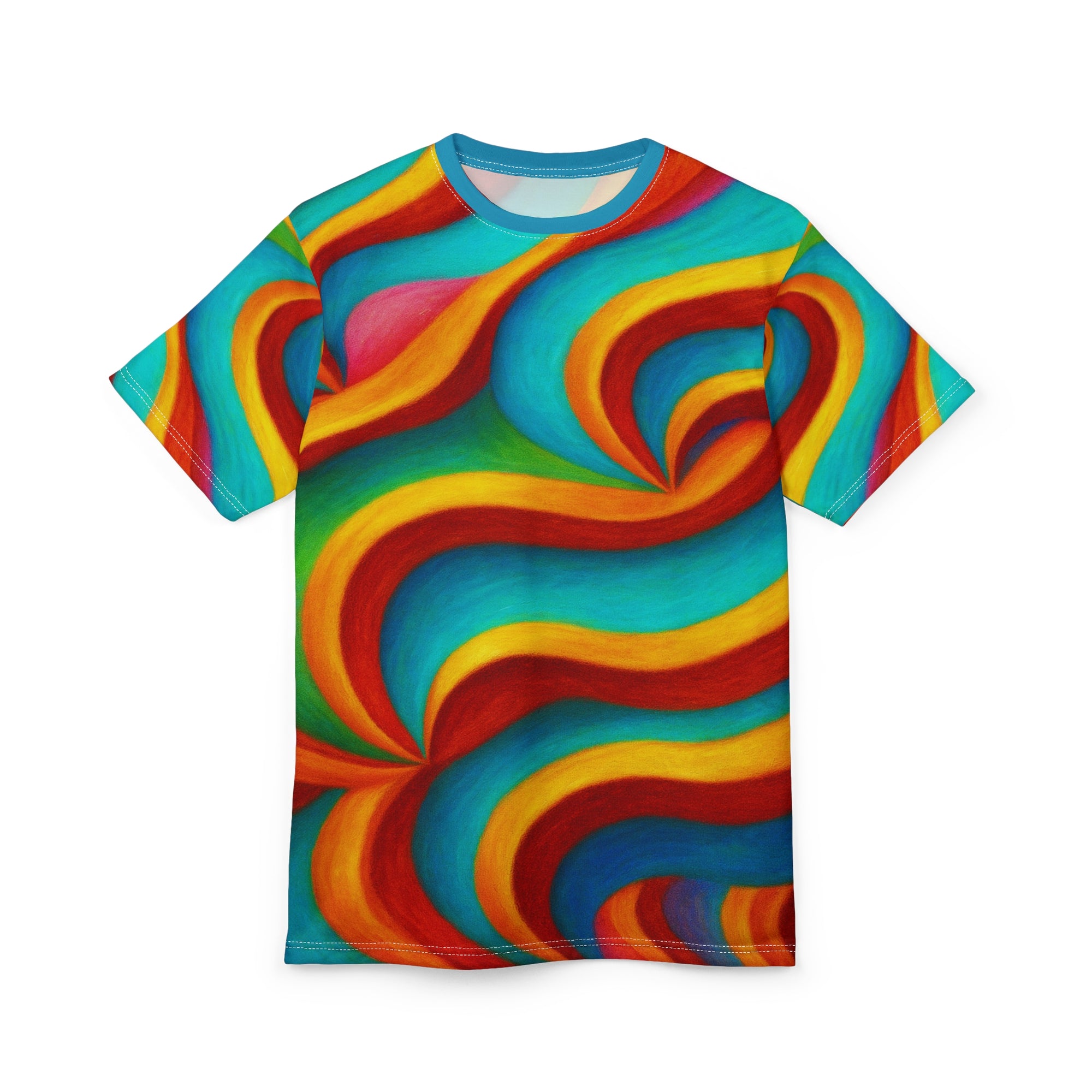 Rainbow Wave Abstract Unisex Tee | Vibrant Multicolored All-Over Print Shirt