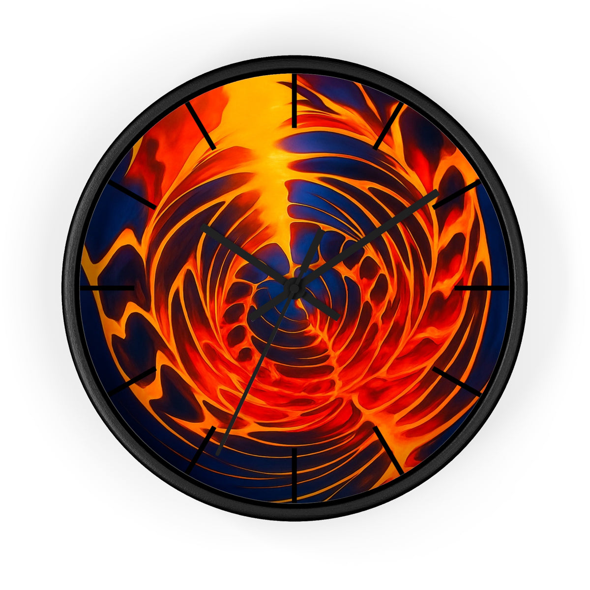 Abstract Fire Vortex Wall Clock | Red Orange Swirl Home Decor | Unique Silent Gift