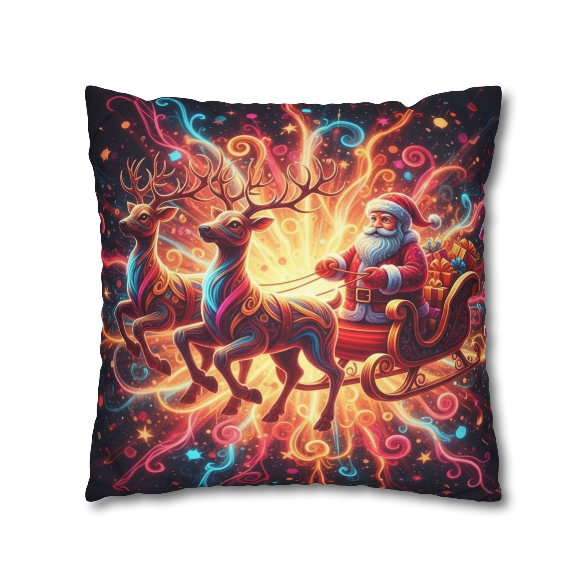 Santa Sleigh Throw Pillow | Christmas Reindeer Cushion