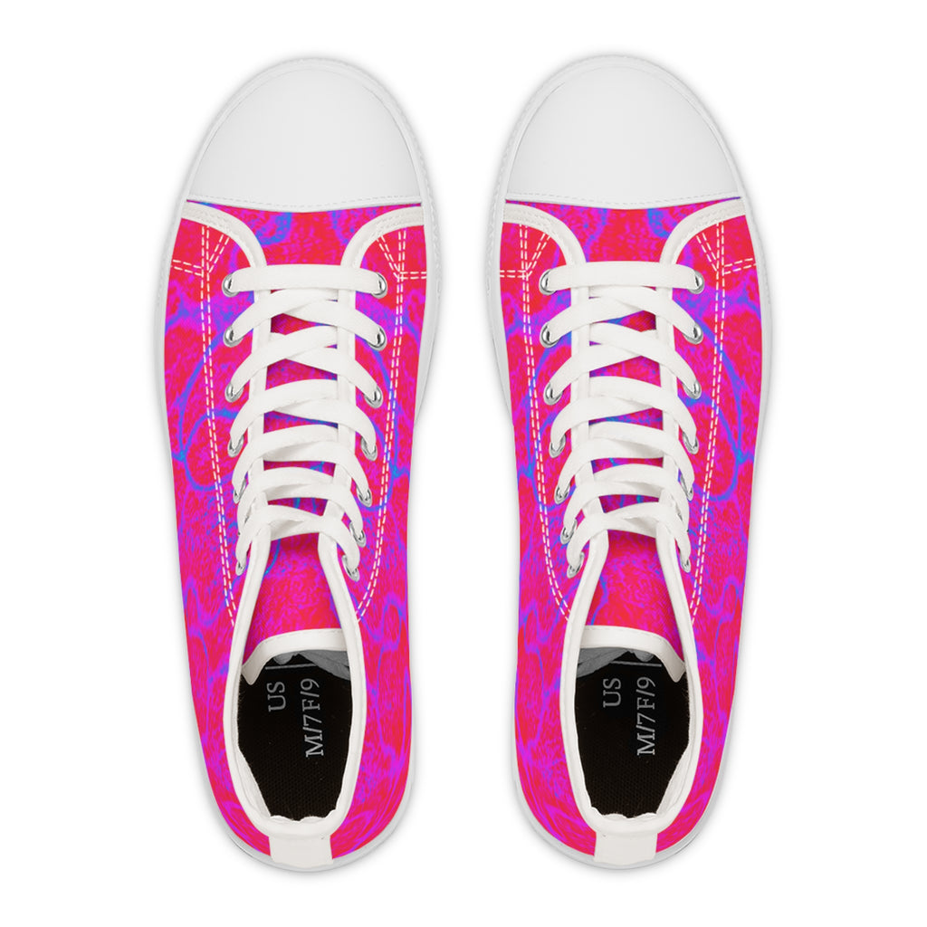 Women's High Top Sneakers with Pink & Blue Neuro-Art, Colorful Canvas Shoes, Unique Artistic Gift, Trendy Custom Footwear