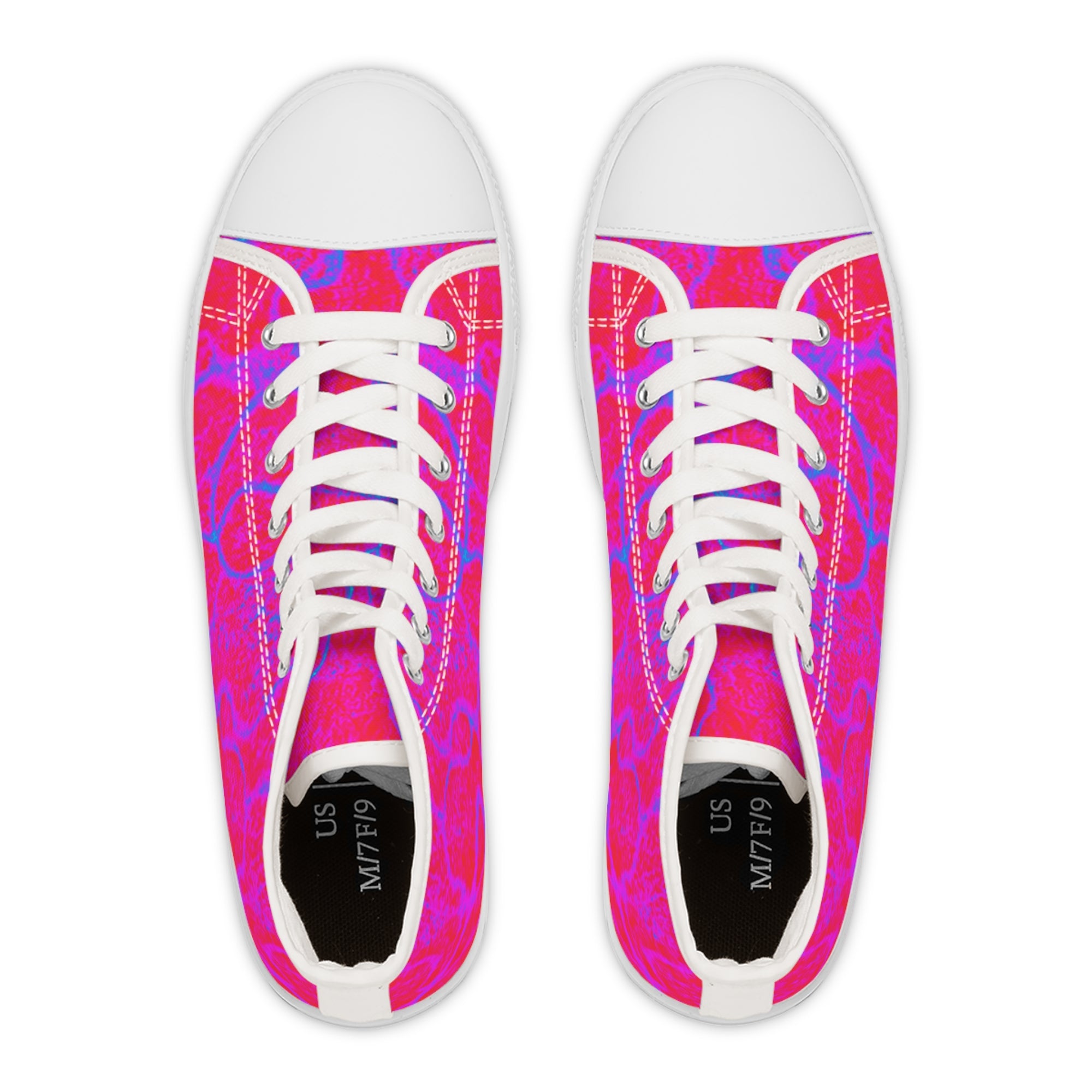 Women's High Top Sneakers with Pink & Blue Neuro-Art, Colorful Canvas Shoes, Unique Artistic Gift, Trendy Custom Footwear