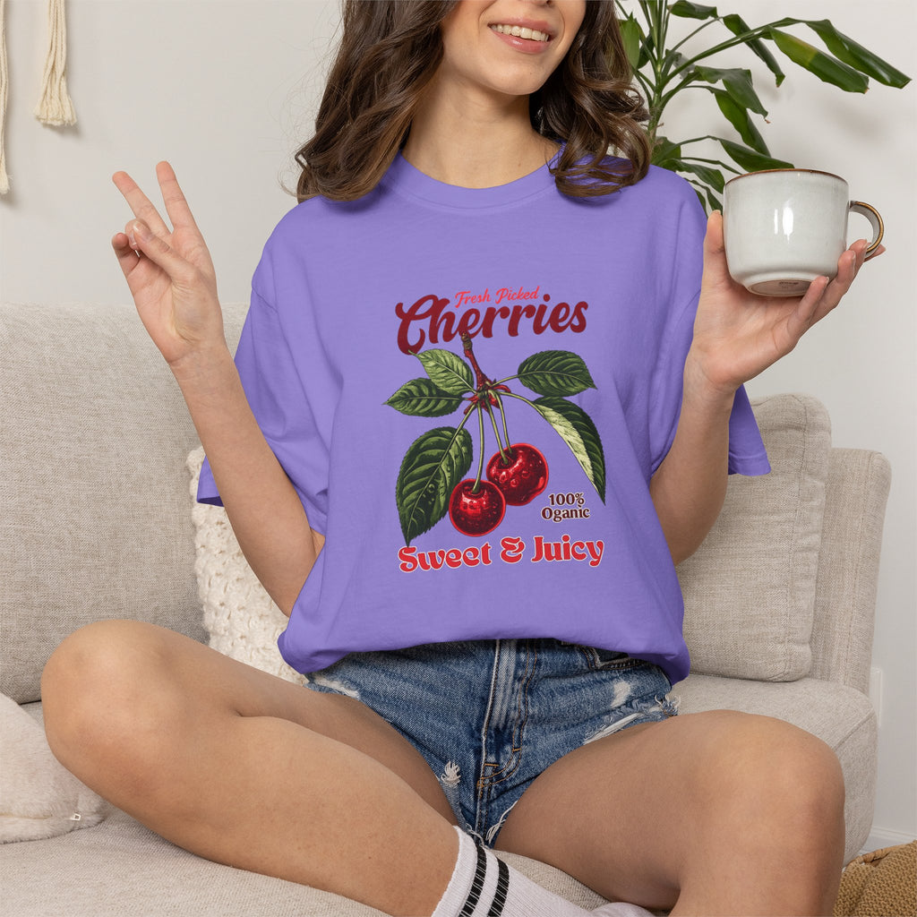 Cherry Vintage Tee — "Fresh Picked Cherries: Sweet & Juicy" Graphic T-Shirt