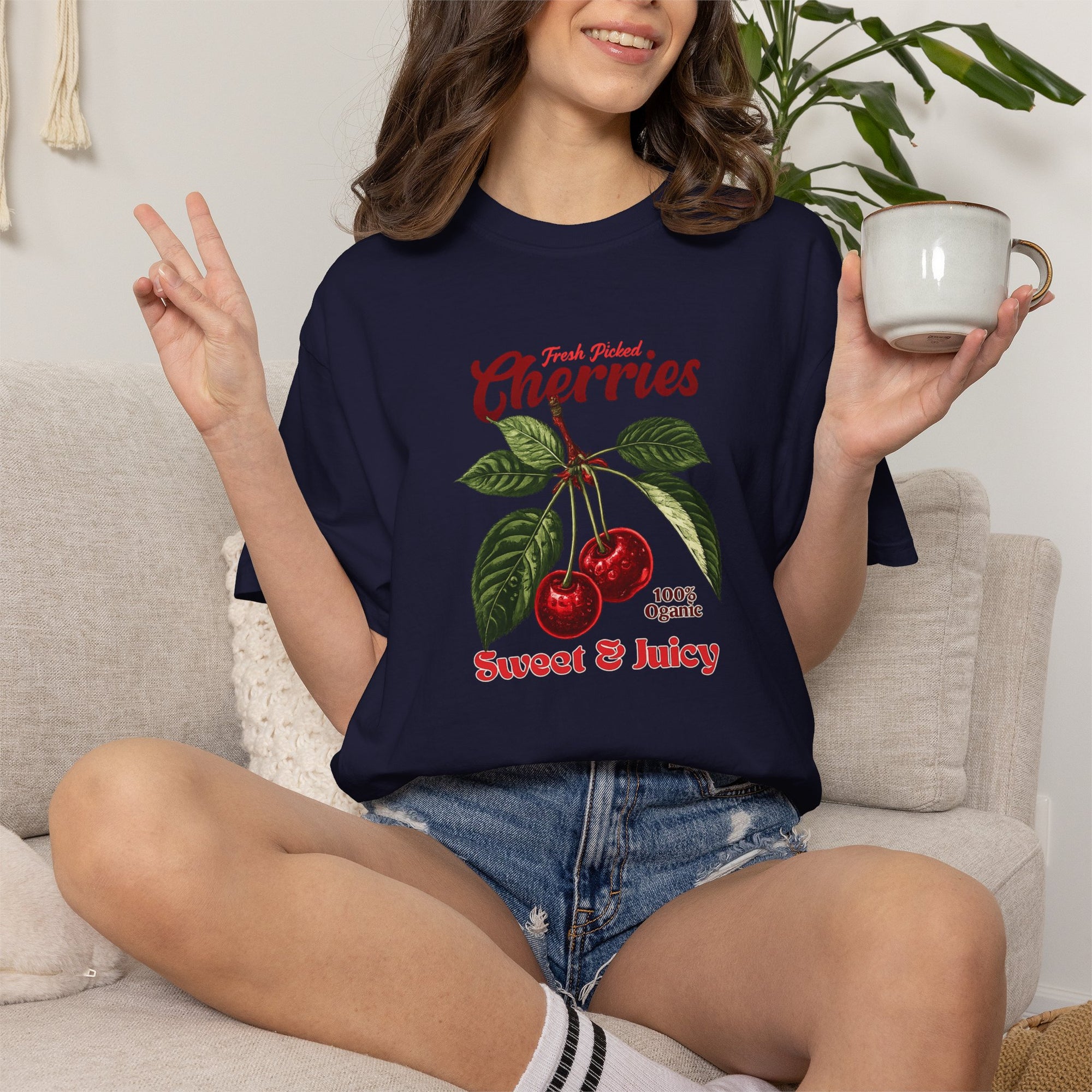 Cherry Vintage Tee — "Fresh Picked Cherries: Sweet & Juicy" Graphic T-Shirt