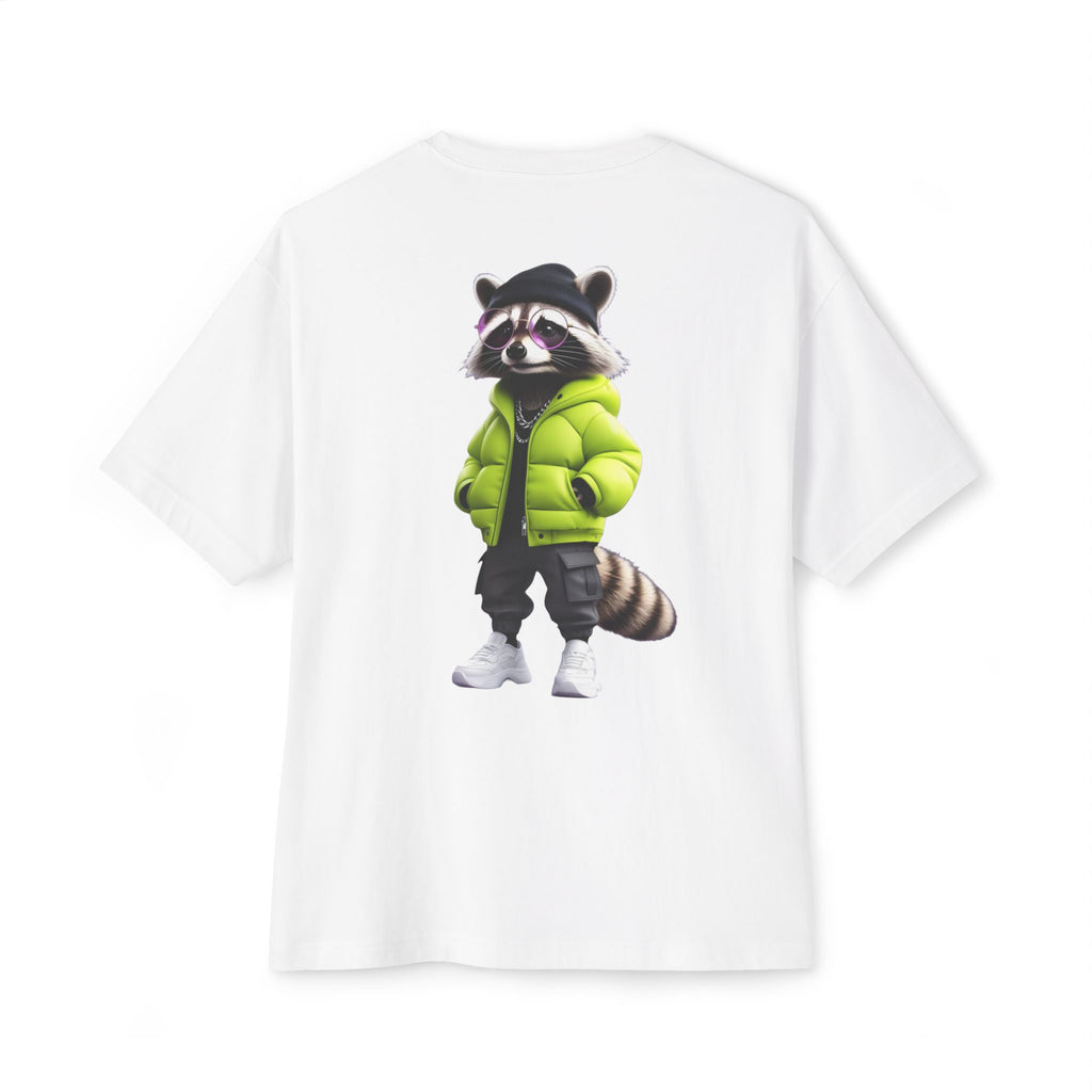 Raccoon Streetwear Tee — Cool Green Puffer Jacket Graphic Shirt