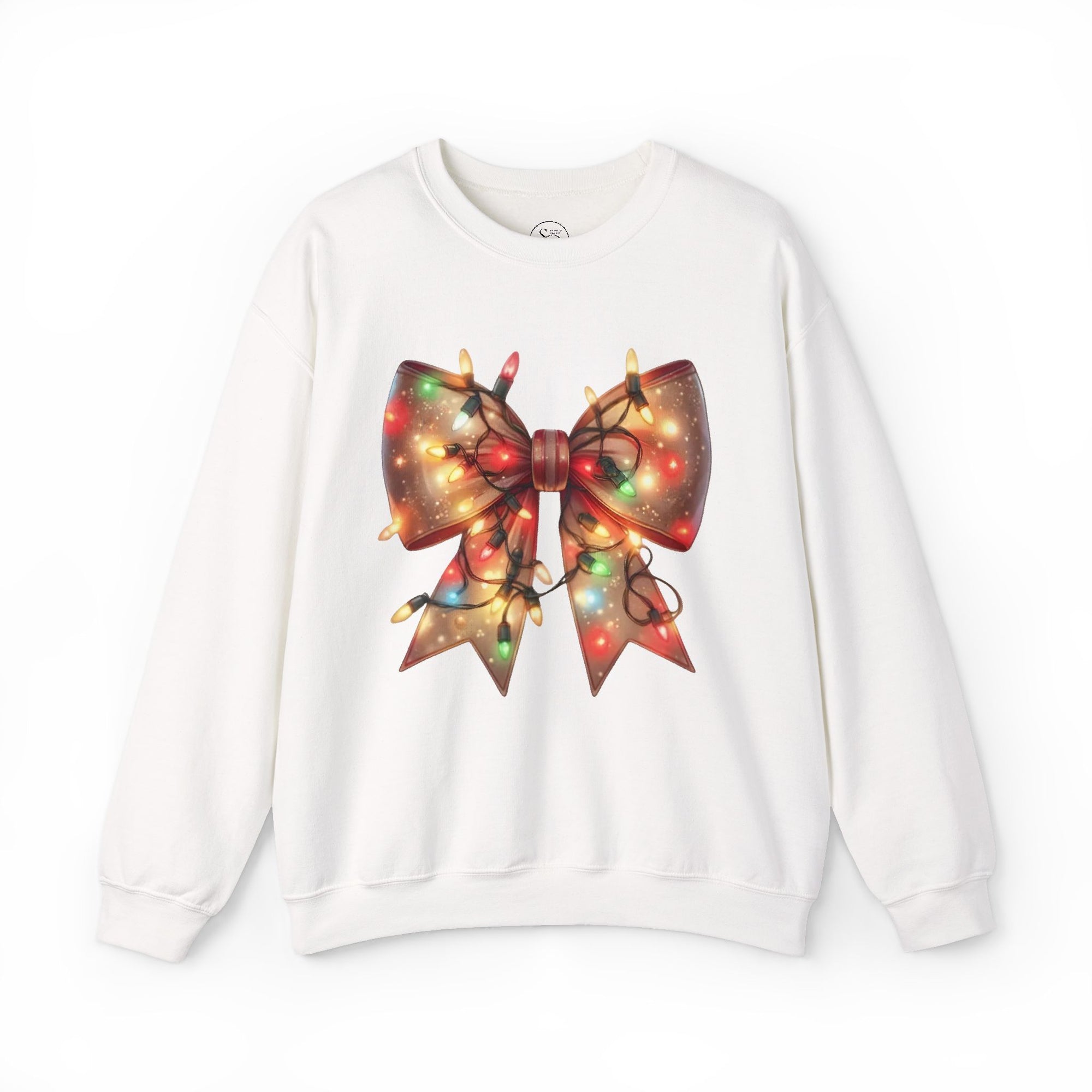 Festive Christmas Bow Sweatshirt | Holiday Lights Ribbon Pullover