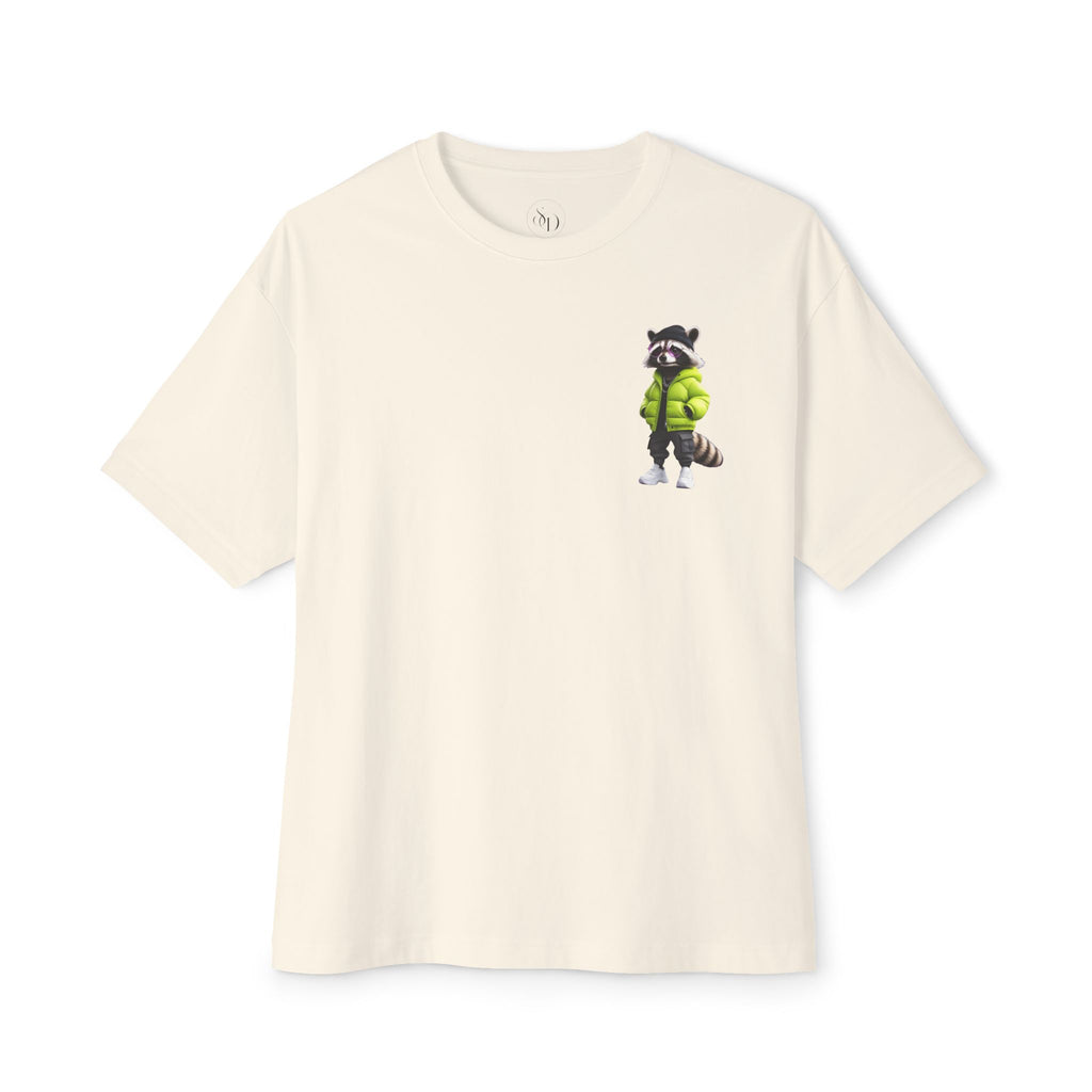 Raccoon Streetwear Tee — Cool Green Puffer Jacket Graphic Shirt