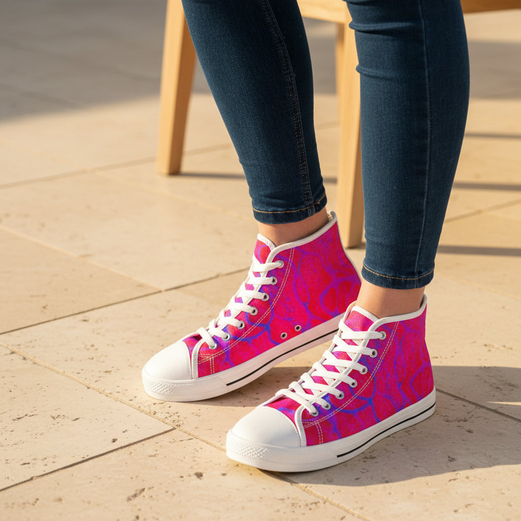 Women’s High Top Sneakers | Pink Blue Neuro-Art Canvas Shoes
