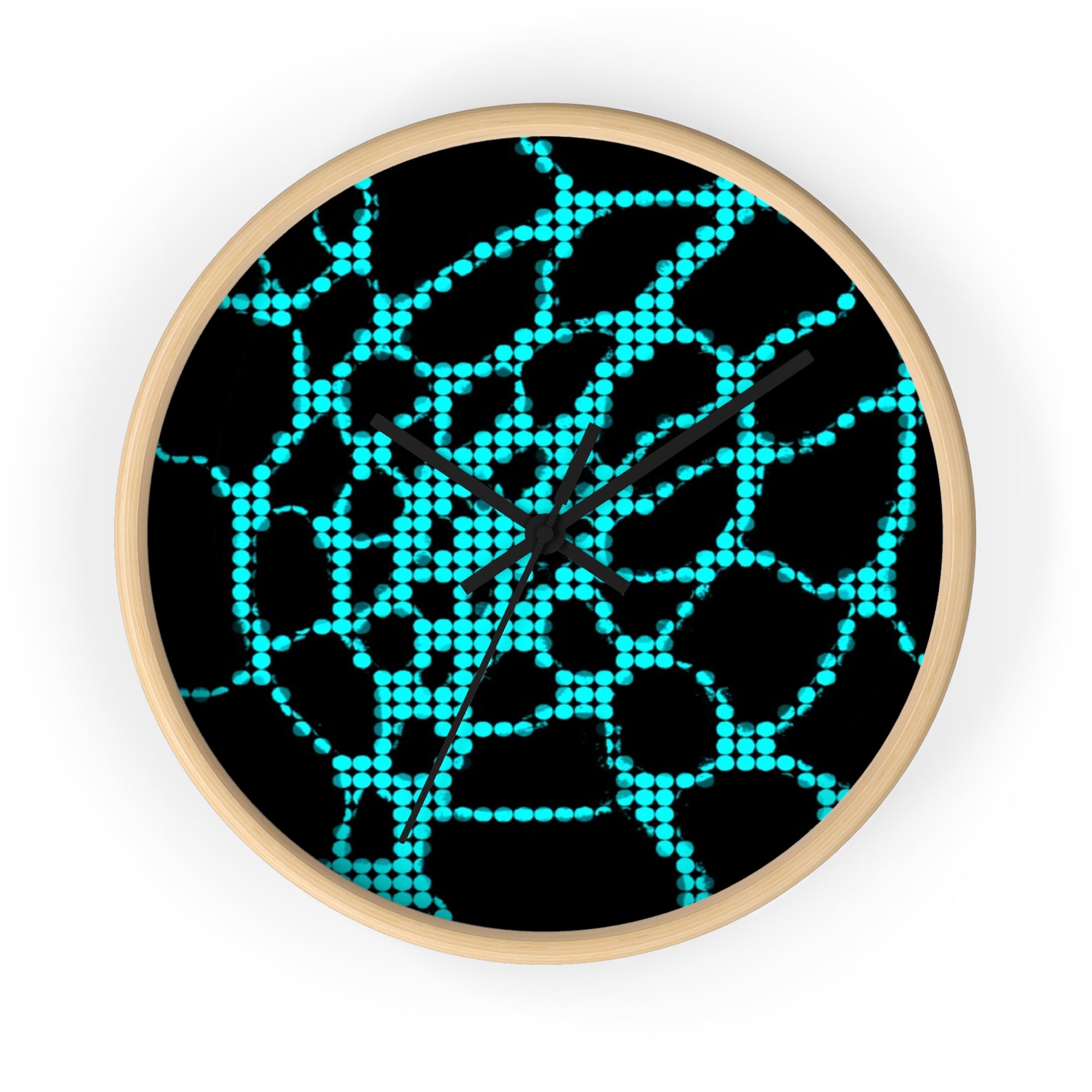 Abstract Digital Network Wall Clock | Turquoise Black Cyber Decor | Silent Unique Gift