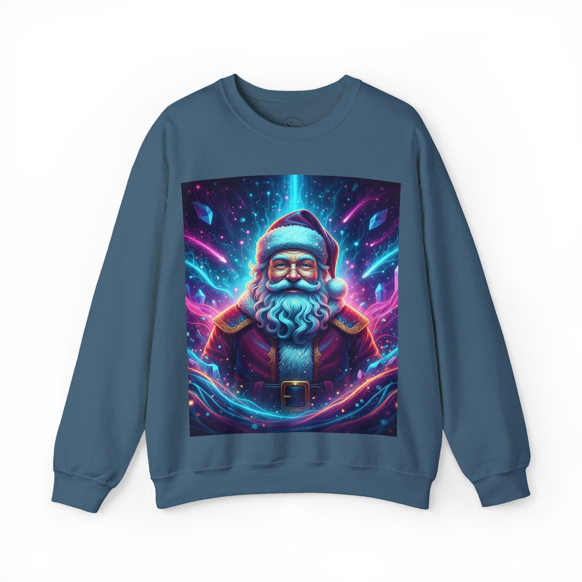 Neon Cosmic Santa Sweatshirt | Retro Futuristic Holiday Crew