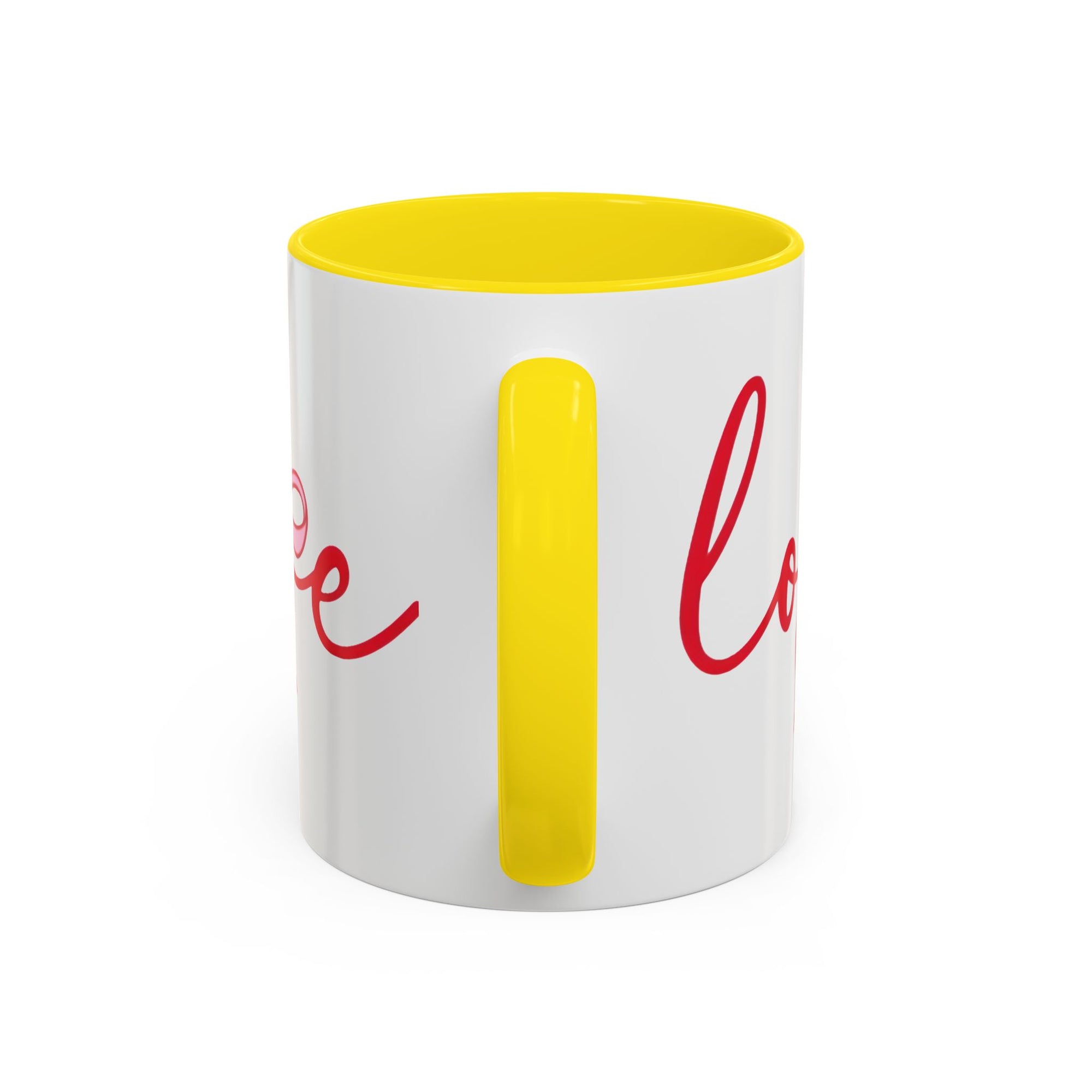 Romantic Love Mug | White Ceramic Coffee Cup with Red Bow Design, Colored Handle