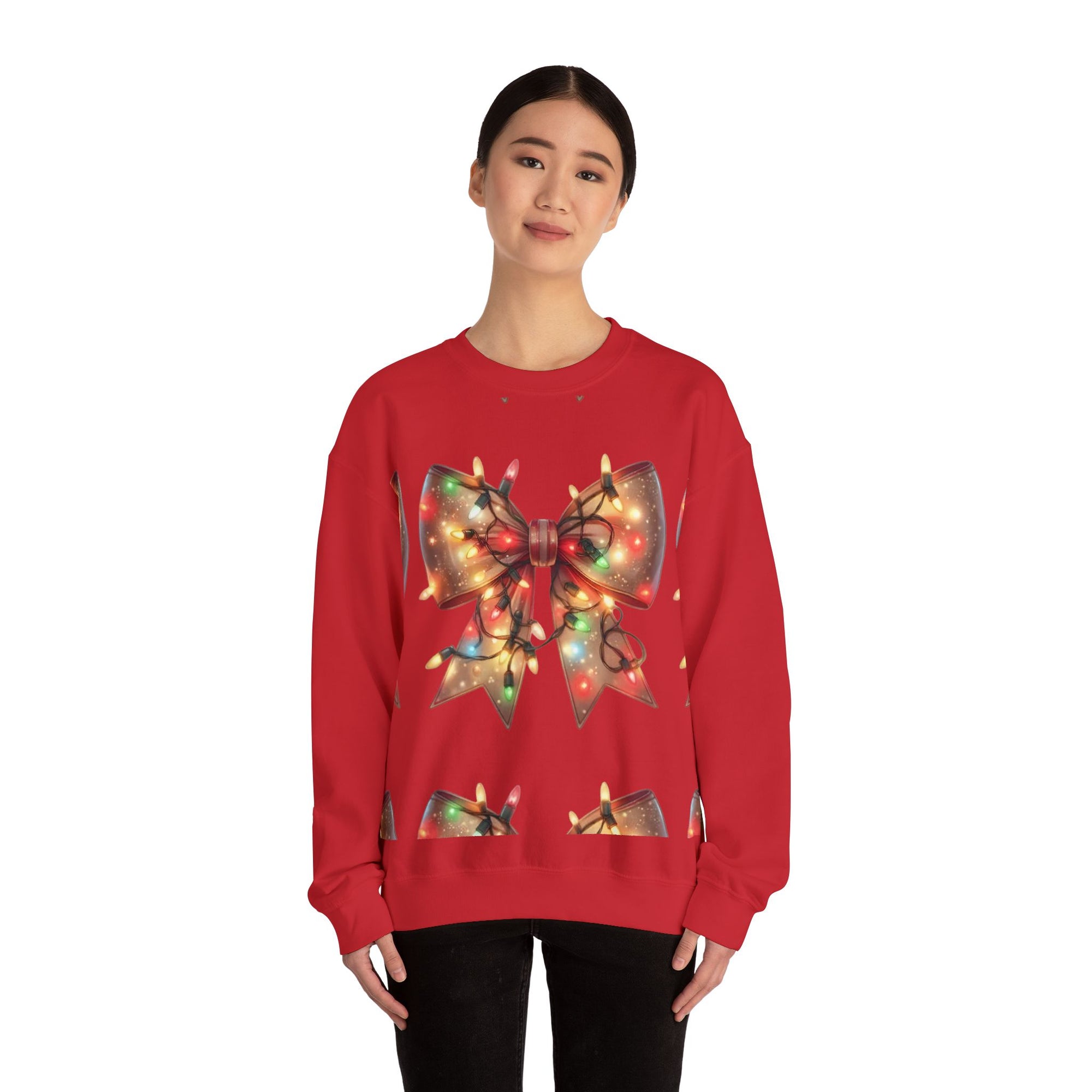 Festive Christmas Bow Sweatshirt | Holiday Lights Ribbon Pullover