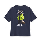 Raccoon Streetwear Tee — Cool Green Puffer Jacket Graphic Shirt