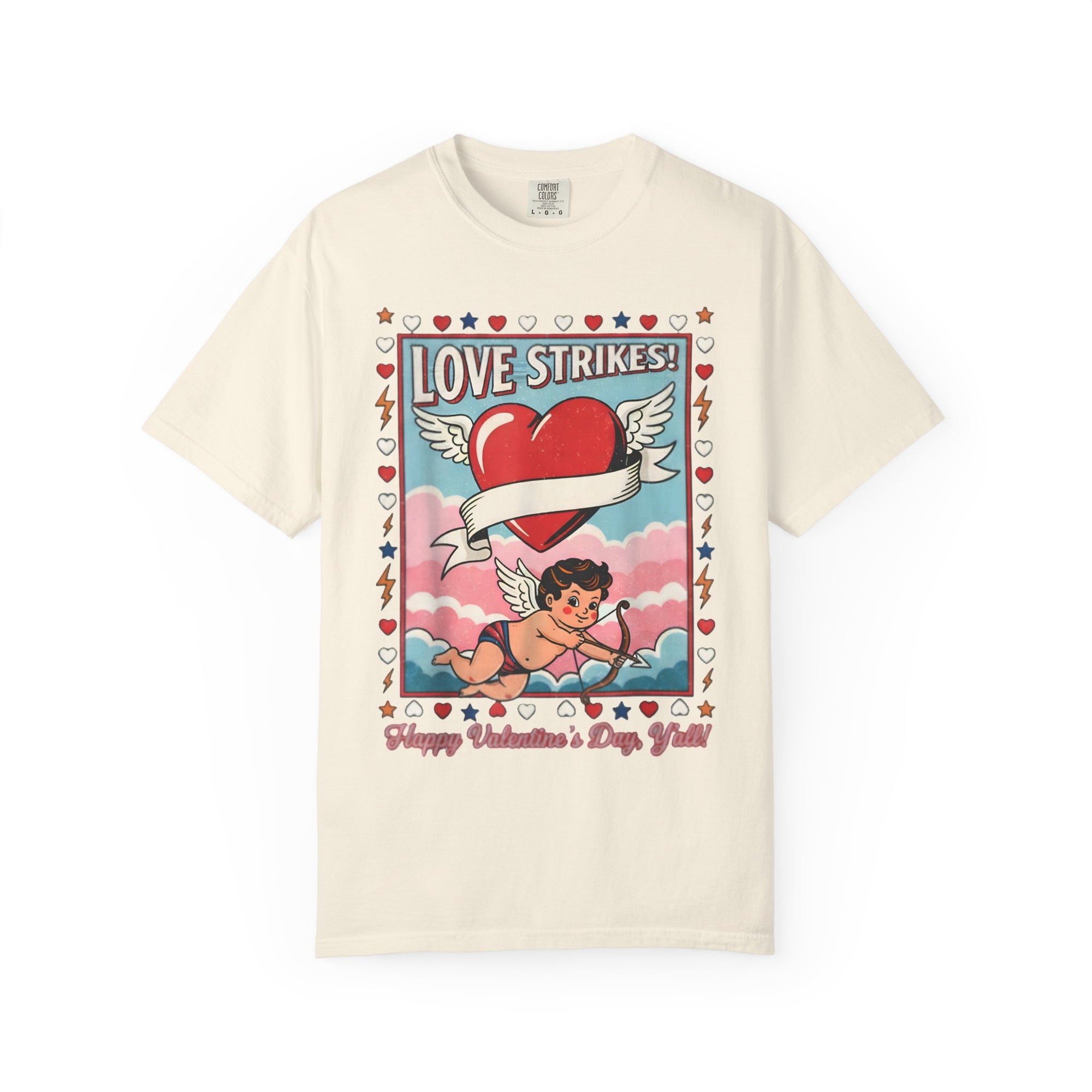 Love Strikes Cupid Heart T-Shirt | Valentine's Day Retro Graphic