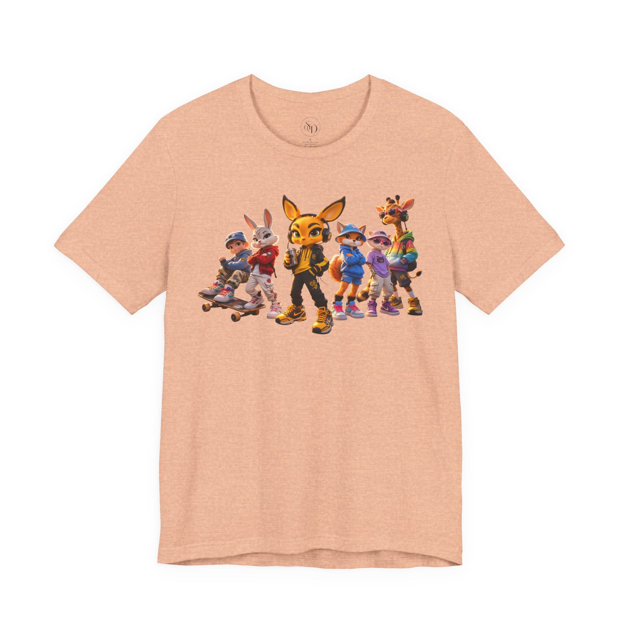 Anthropomorphic Skate Crew T-Shirt | Cartoon Fox, Bunny, Giraffe Characters