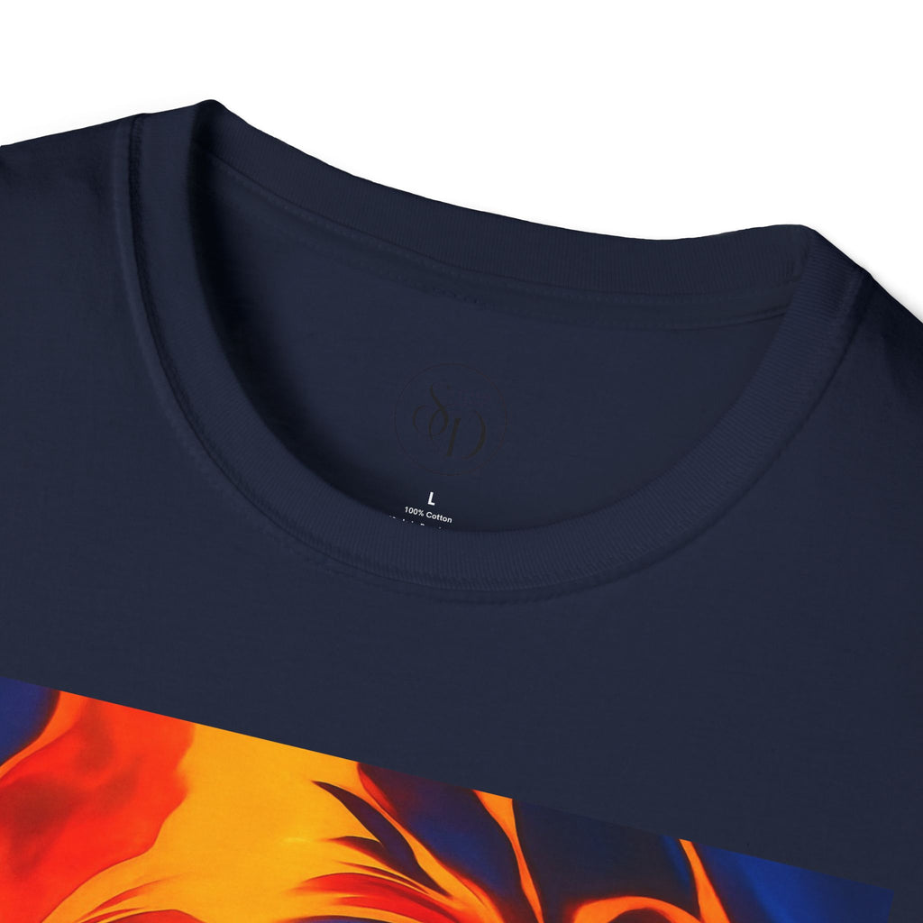 Fiery Vortex Abstract Unisex Tee | Vibrant Lava Swirl Graphic Shirt | Modern Art Apparel