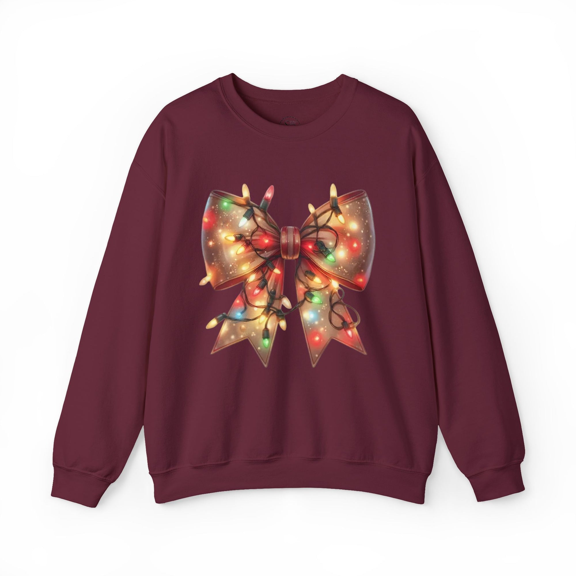 Festive Christmas Bow Sweatshirt | Holiday Lights Ribbon Pullover
