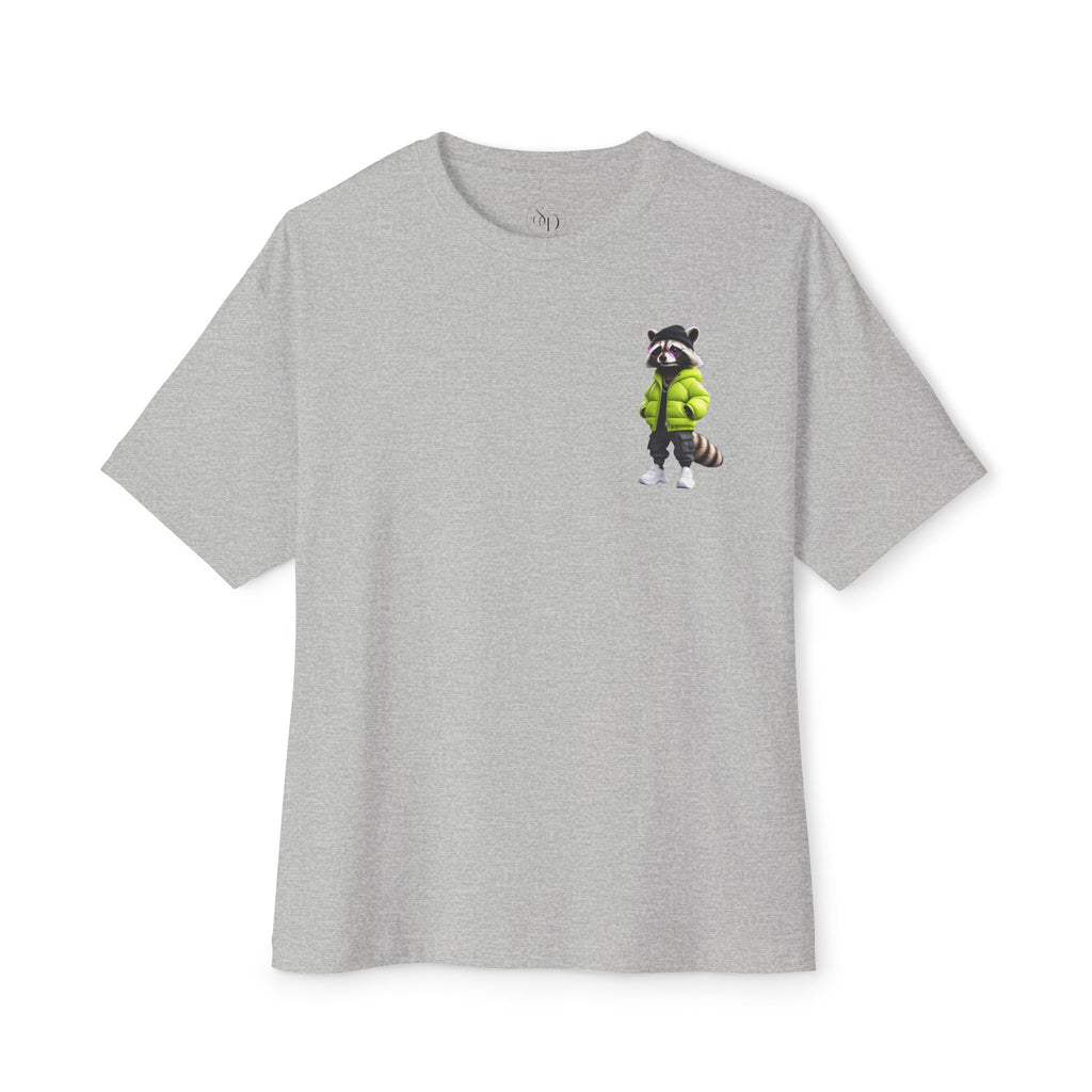 Raccoon Streetwear Tee — Cool Green Puffer Jacket Graphic Shirt