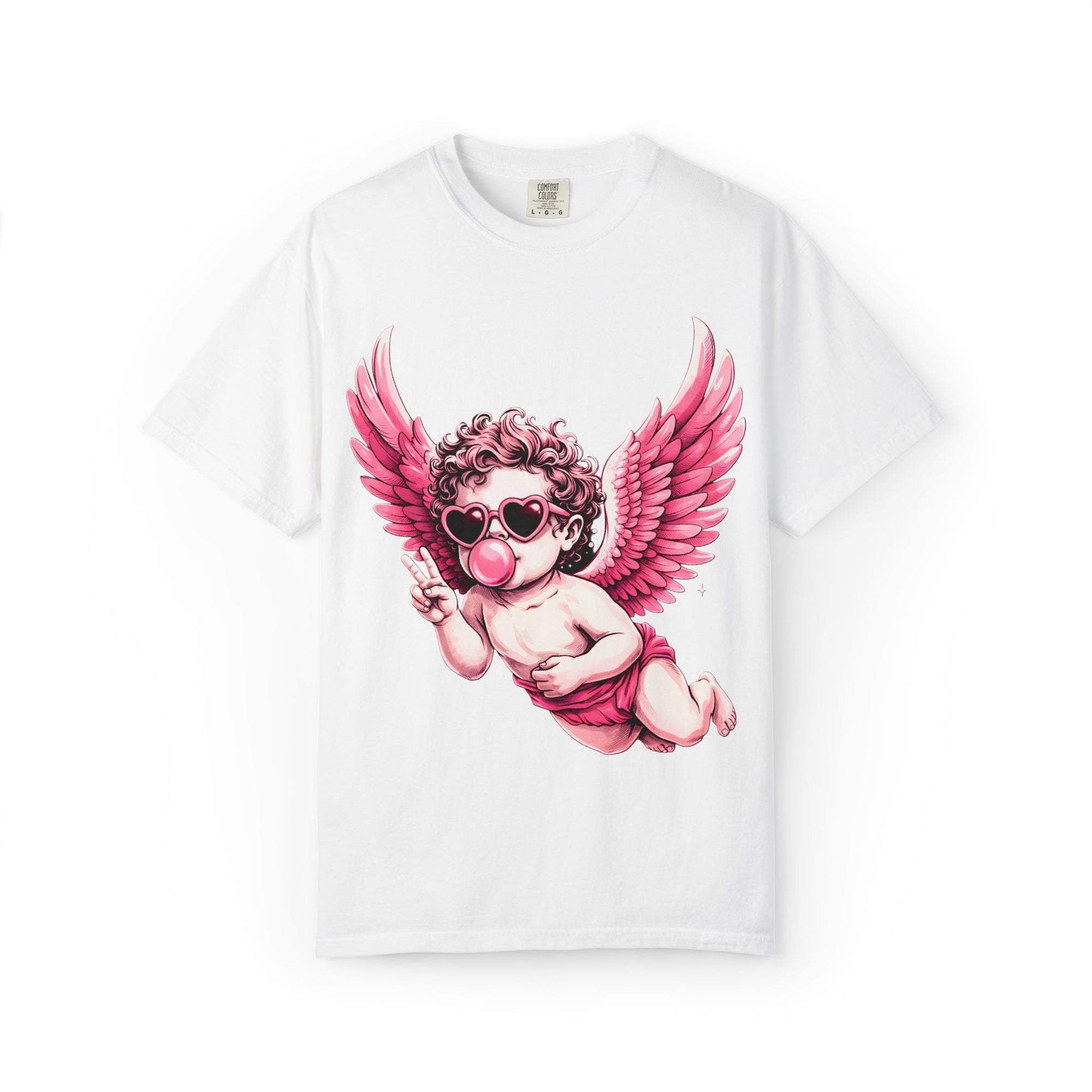 Pink Cherub Angel bubblegum sunglasses T-Shirt | Cupid winged baby graphic