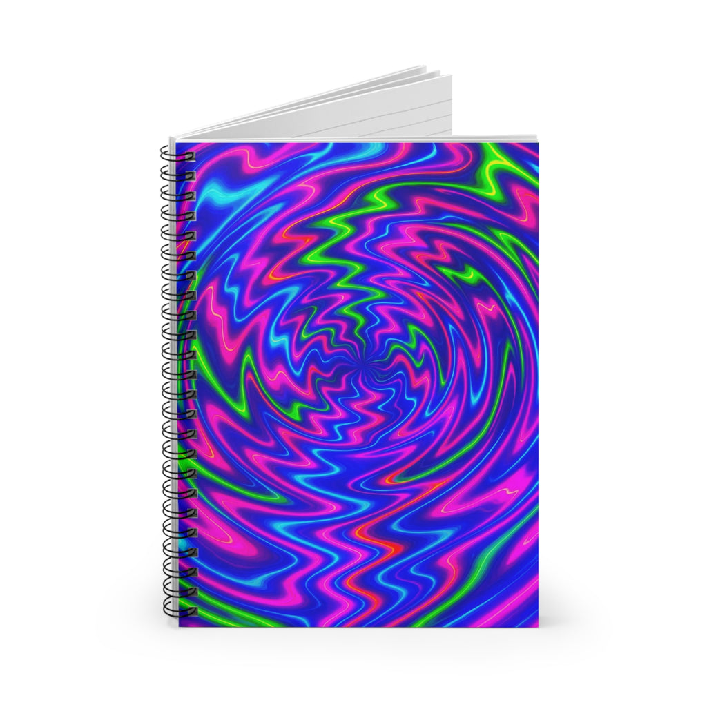 Neon Vortex Spiral Notebook | Vibrant Cyberpunk Journal | Trippy Abstract Stationery