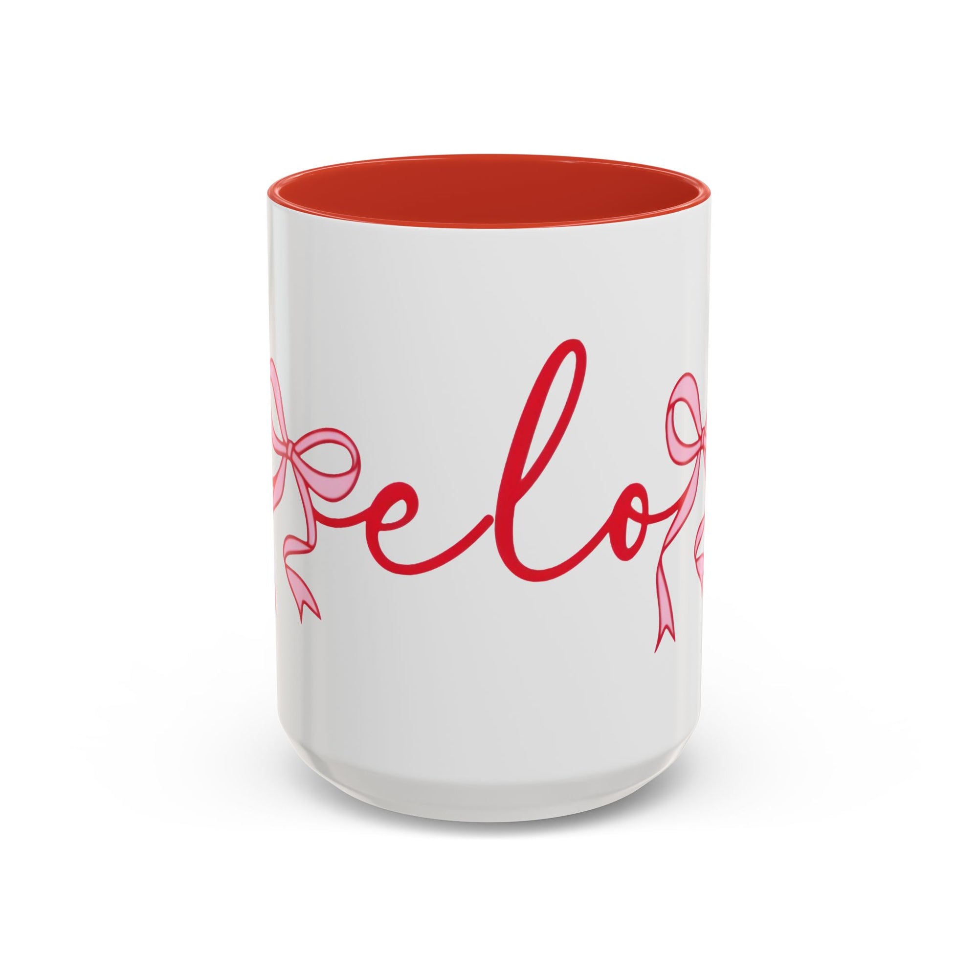 Romantic Love Mug | White Ceramic Coffee Cup with Red Bow Design, Colored Handle