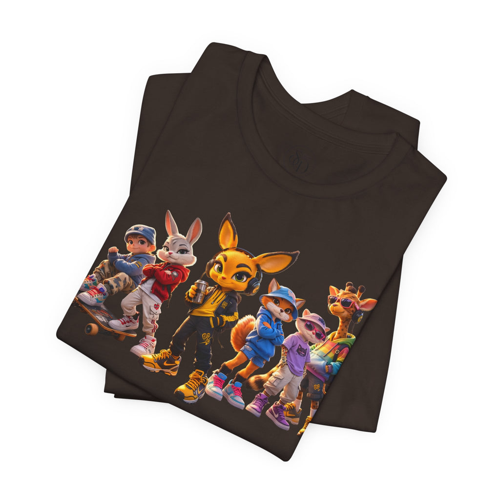 Anthropomorphic Skate Crew T-Shirt | Cartoon Fox, Bunny, Giraffe Characters
