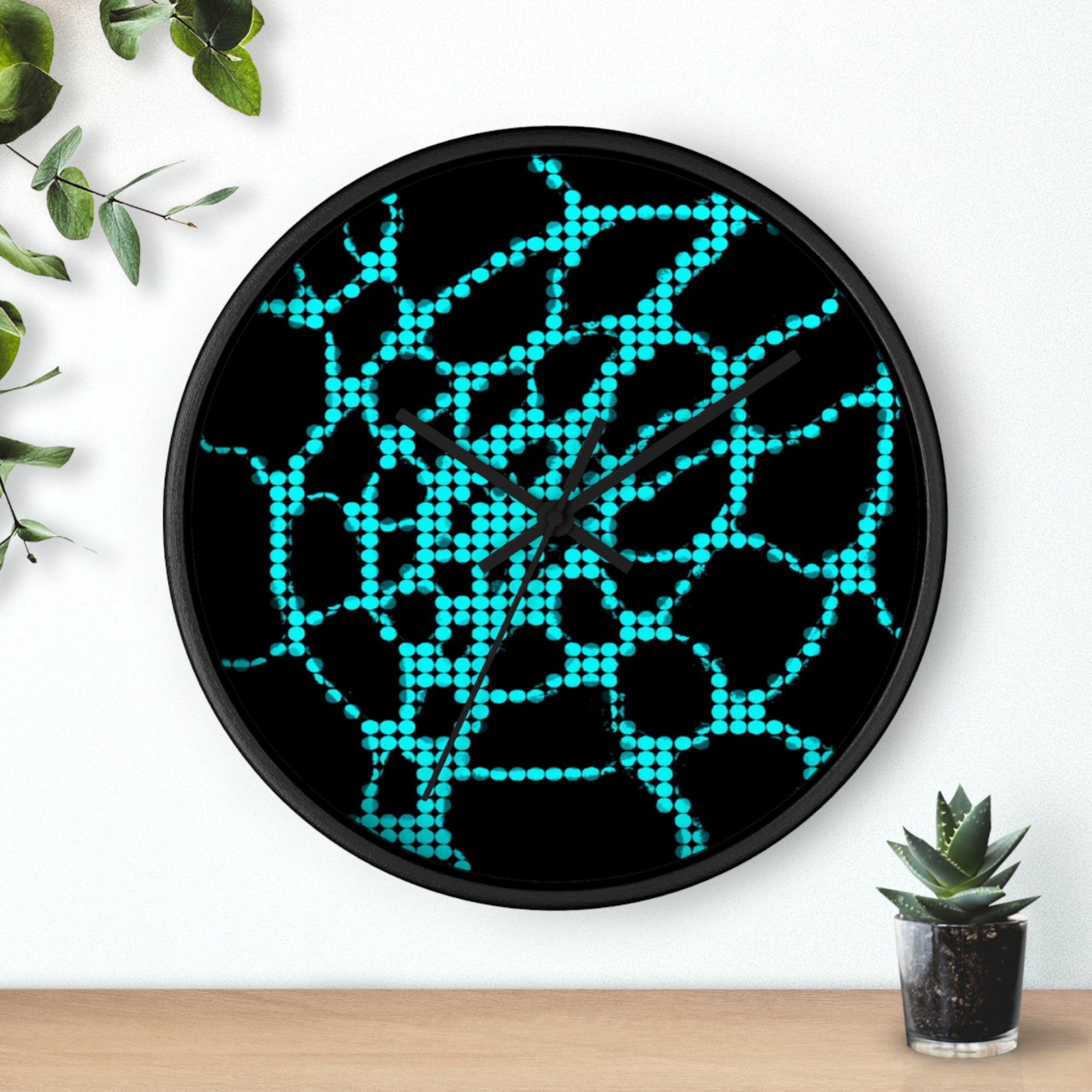 Abstract Digital Network Wall Clock | Turquoise Black Cyber Decor | Silent Unique Gift