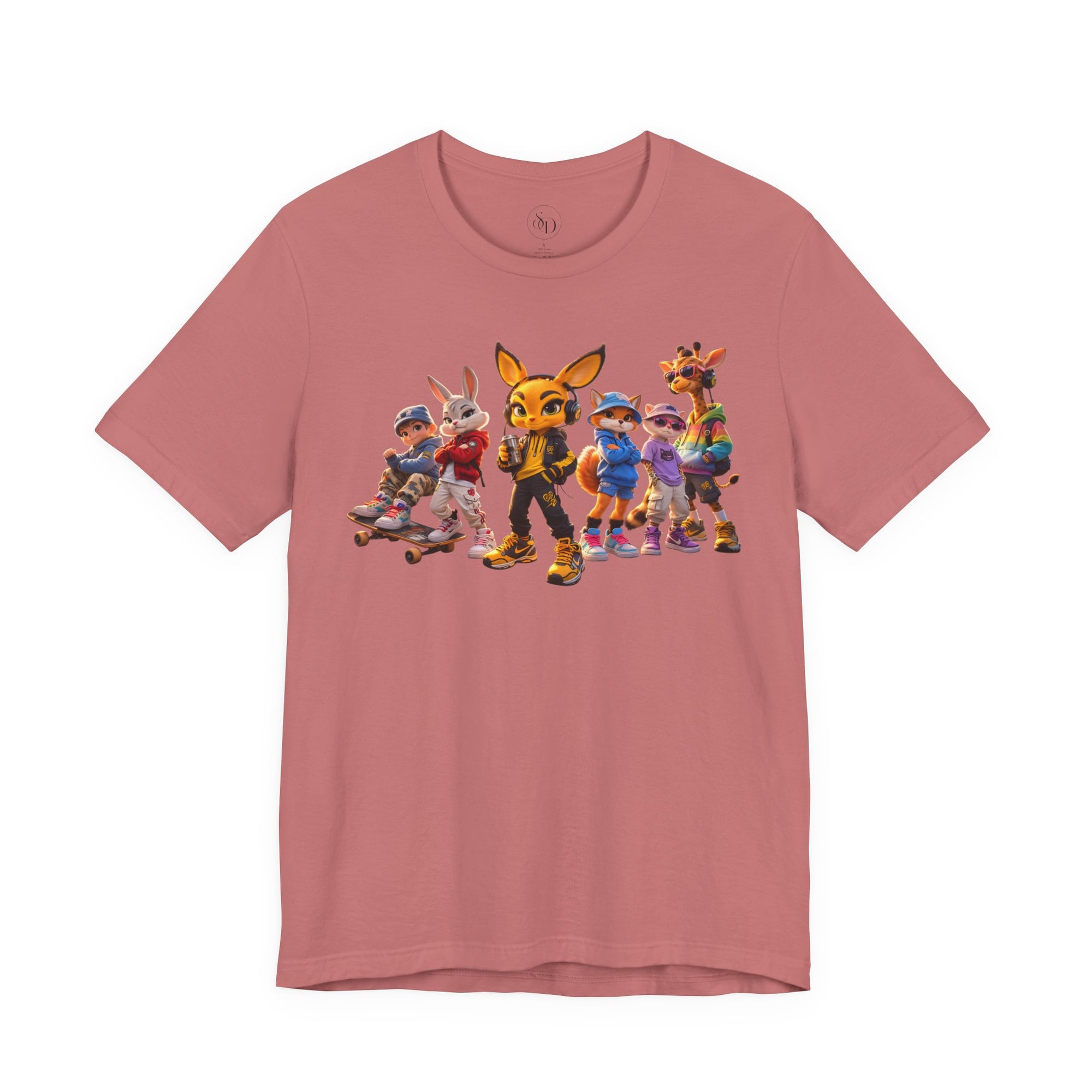 Anthropomorphic Skate Crew T-Shirt | Cartoon Fox, Bunny, Giraffe Characters