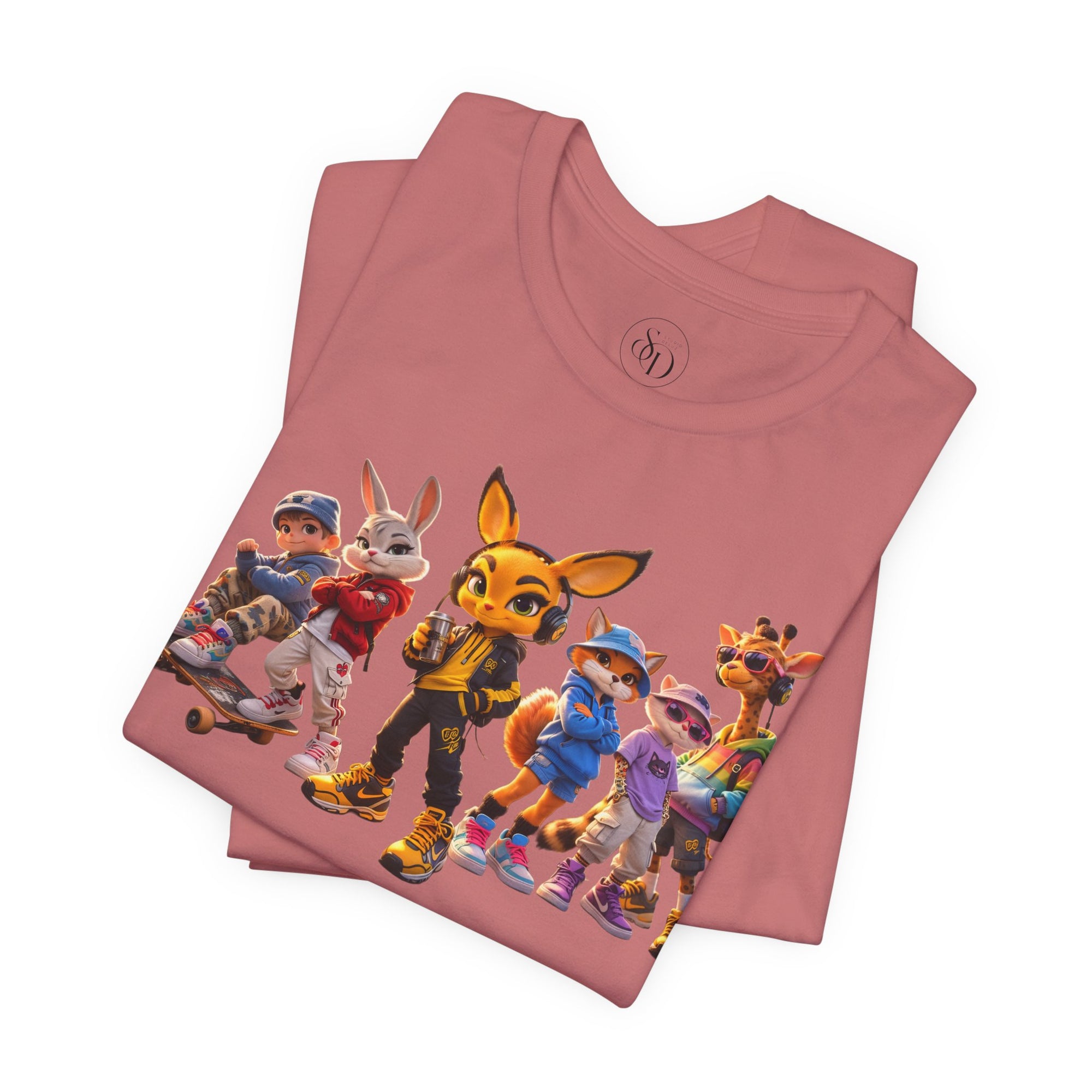 Anthropomorphic Skate Crew T-Shirt | Cartoon Fox, Bunny, Giraffe Characters