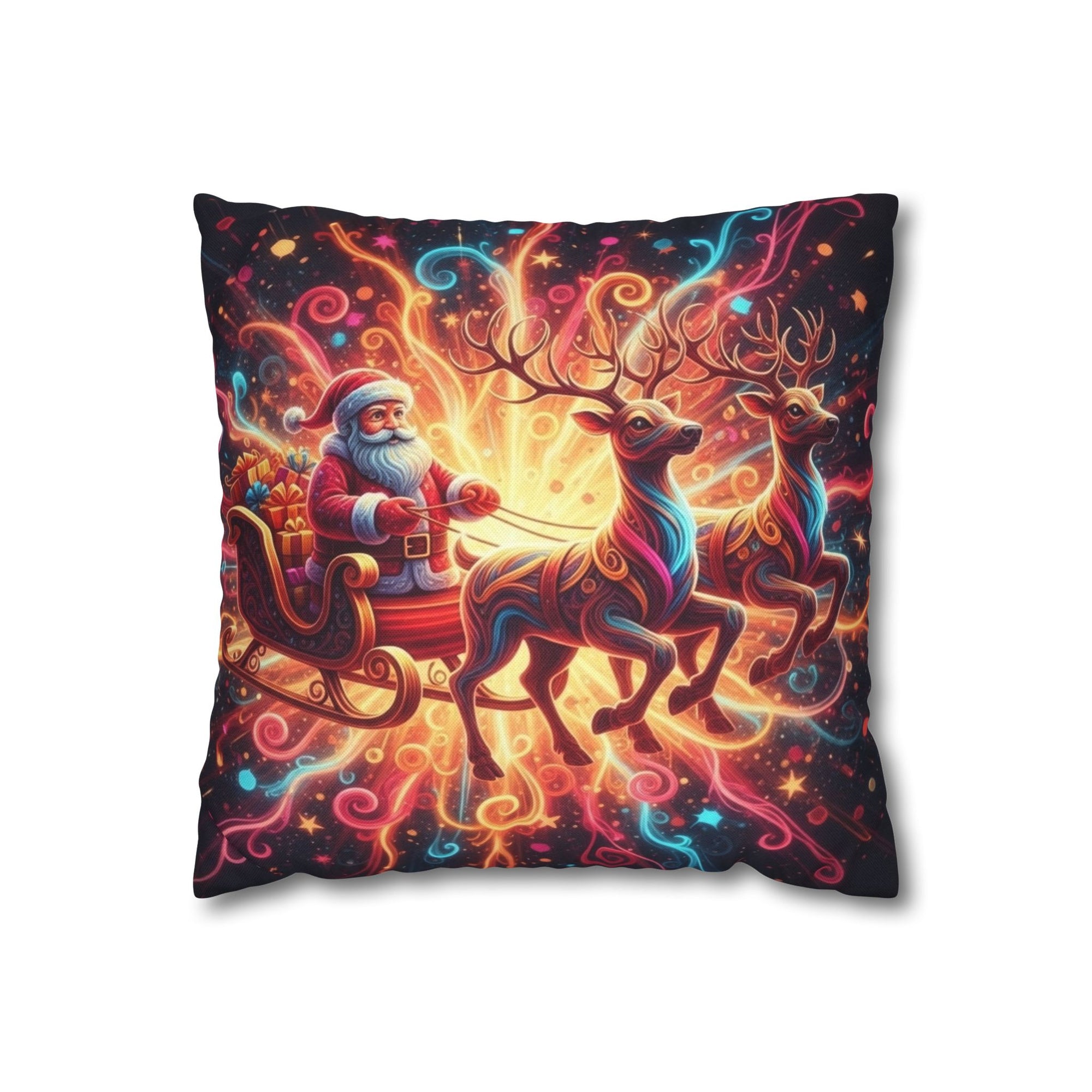 Santa Sleigh Throw Pillow | Christmas Reindeer Cushion