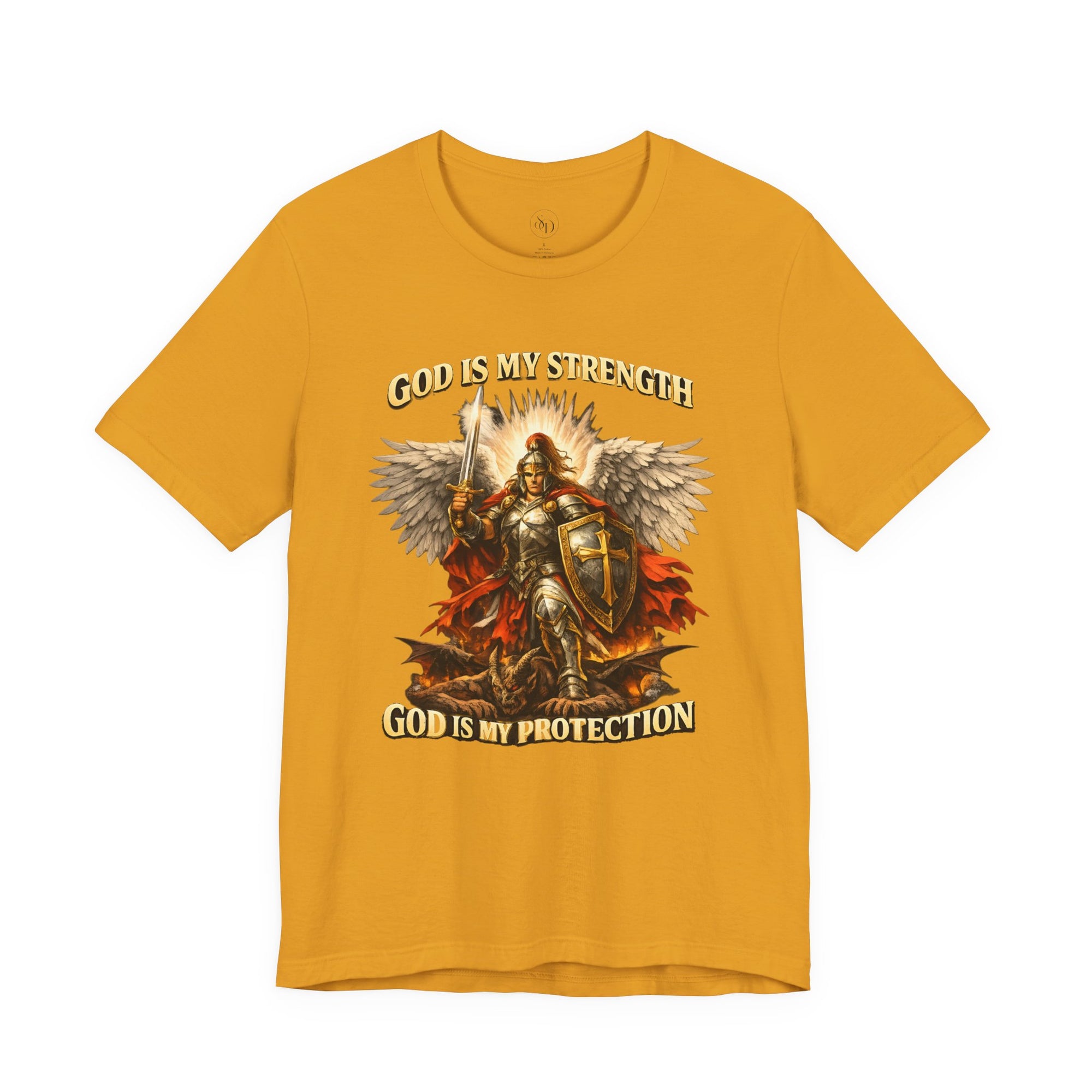 Christian T-Shirt | Cotton Warrior Angel | God Is My Strength & Protection