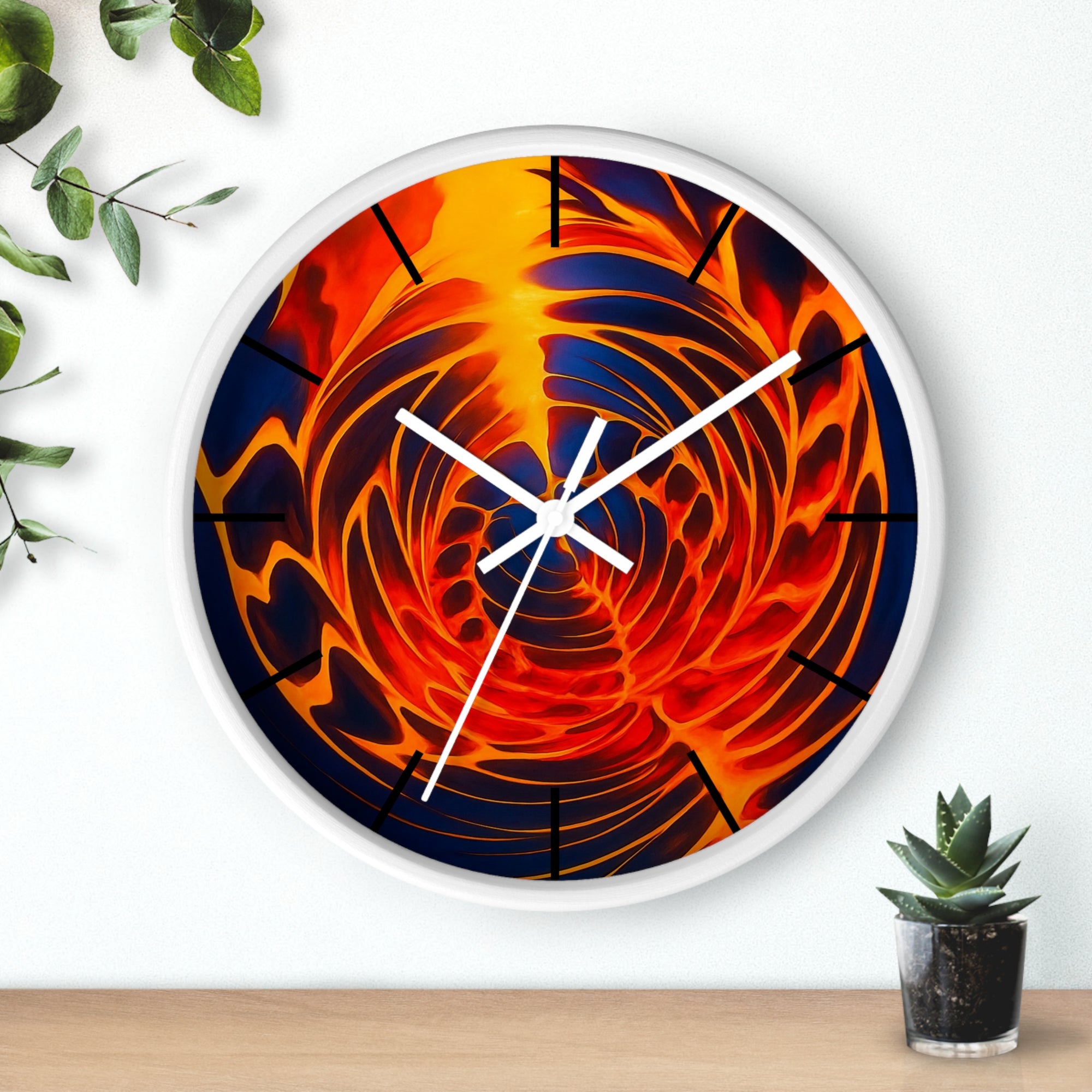 Abstract Fire Vortex Wall Clock | Red Orange Swirl Home Decor | Unique Silent Gift