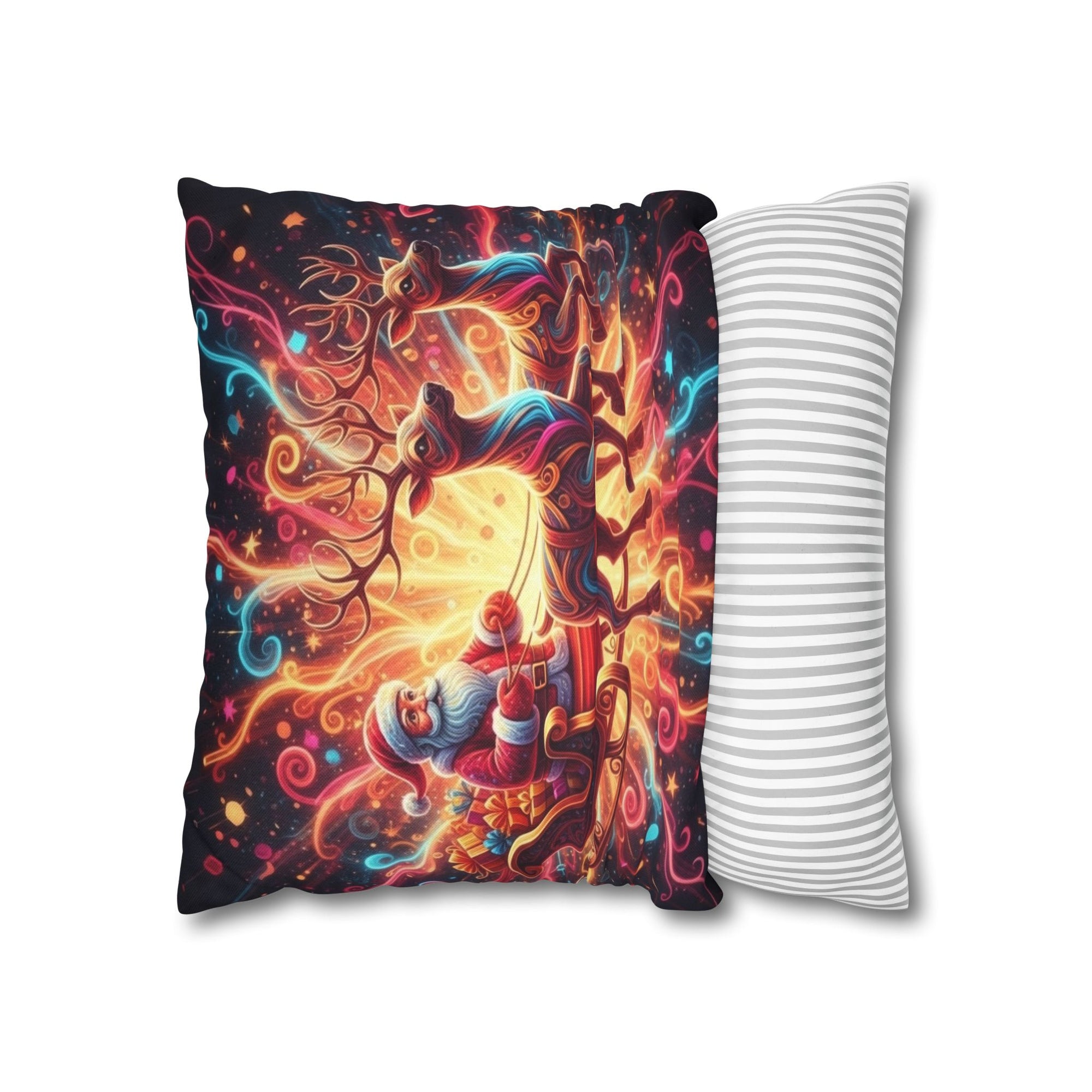 Santa Sleigh Throw Pillow | Christmas Reindeer Cushion