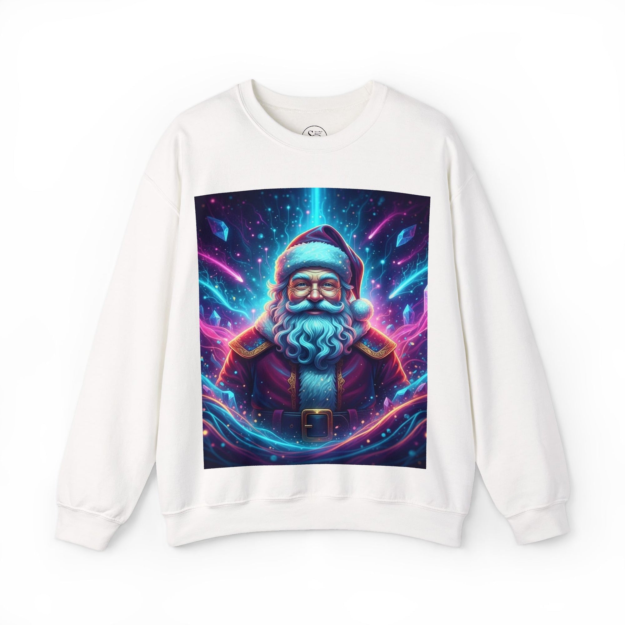 Neon Cosmic Santa Sweatshirt | Retro Futuristic Holiday Crew