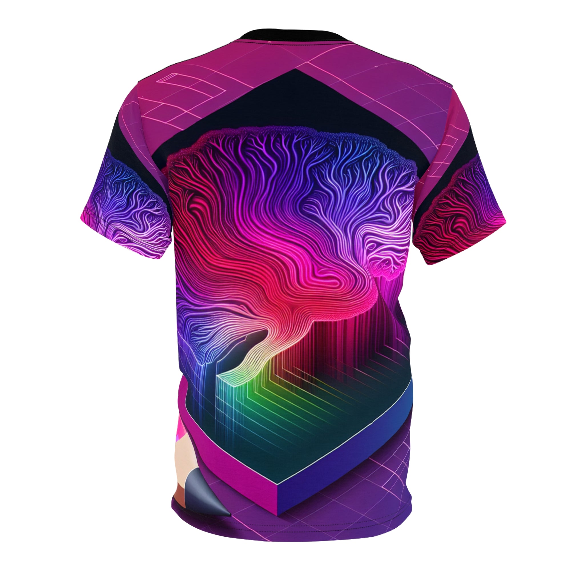 Cybernetic Mind Abstract Unisex Tee | Neon Brain Sci-Fi All-Over Print Shirt