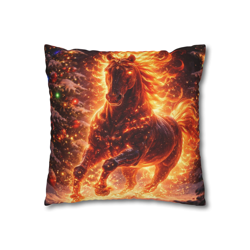 Fiery Winter Steed Decorative Pillow | Enchanted Christmas Horse Cushion | Cozy Home Decor