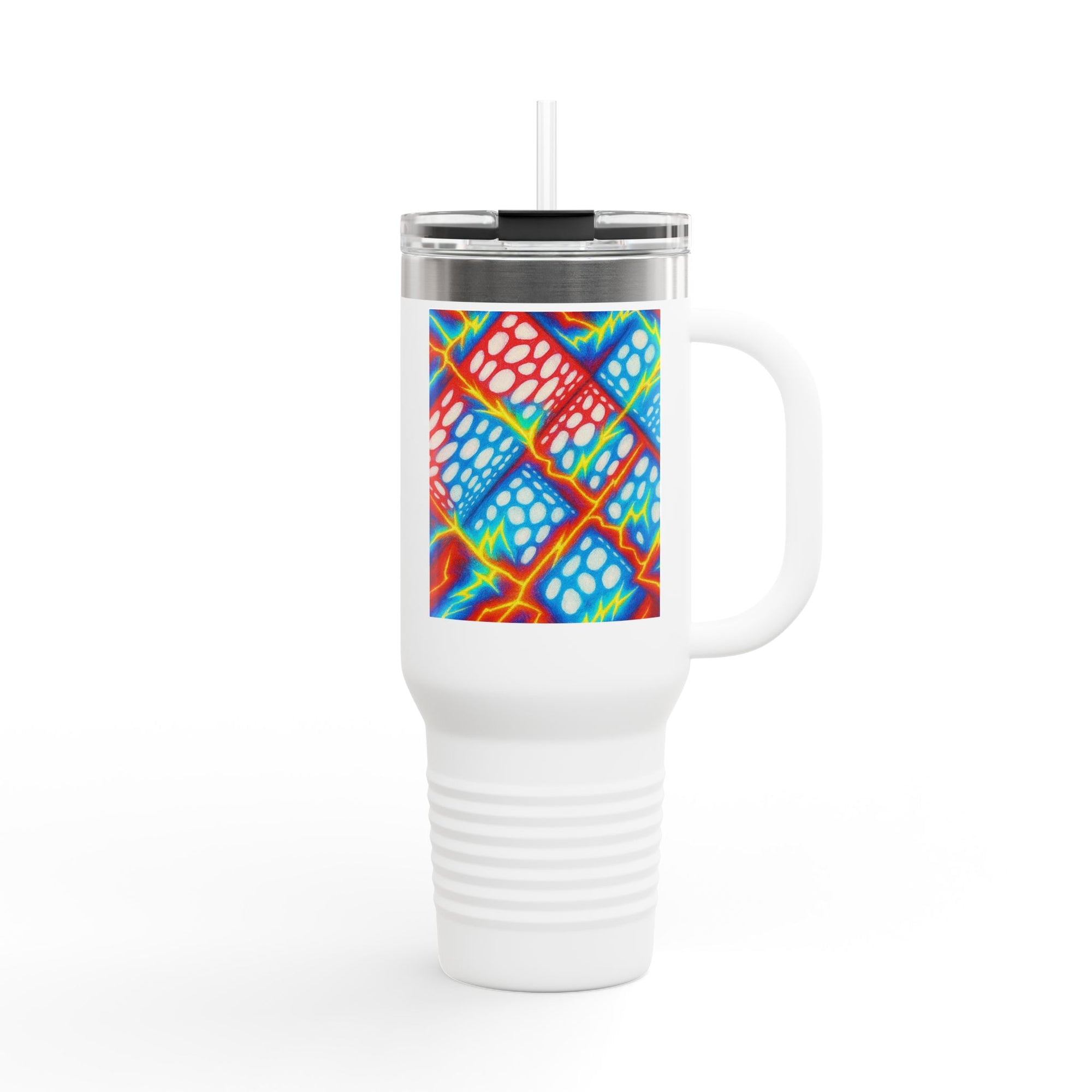 Bold Stainless Steel Travel Mug for Hot & Cold Drinks, Colorful Artistic Cup with Straw
