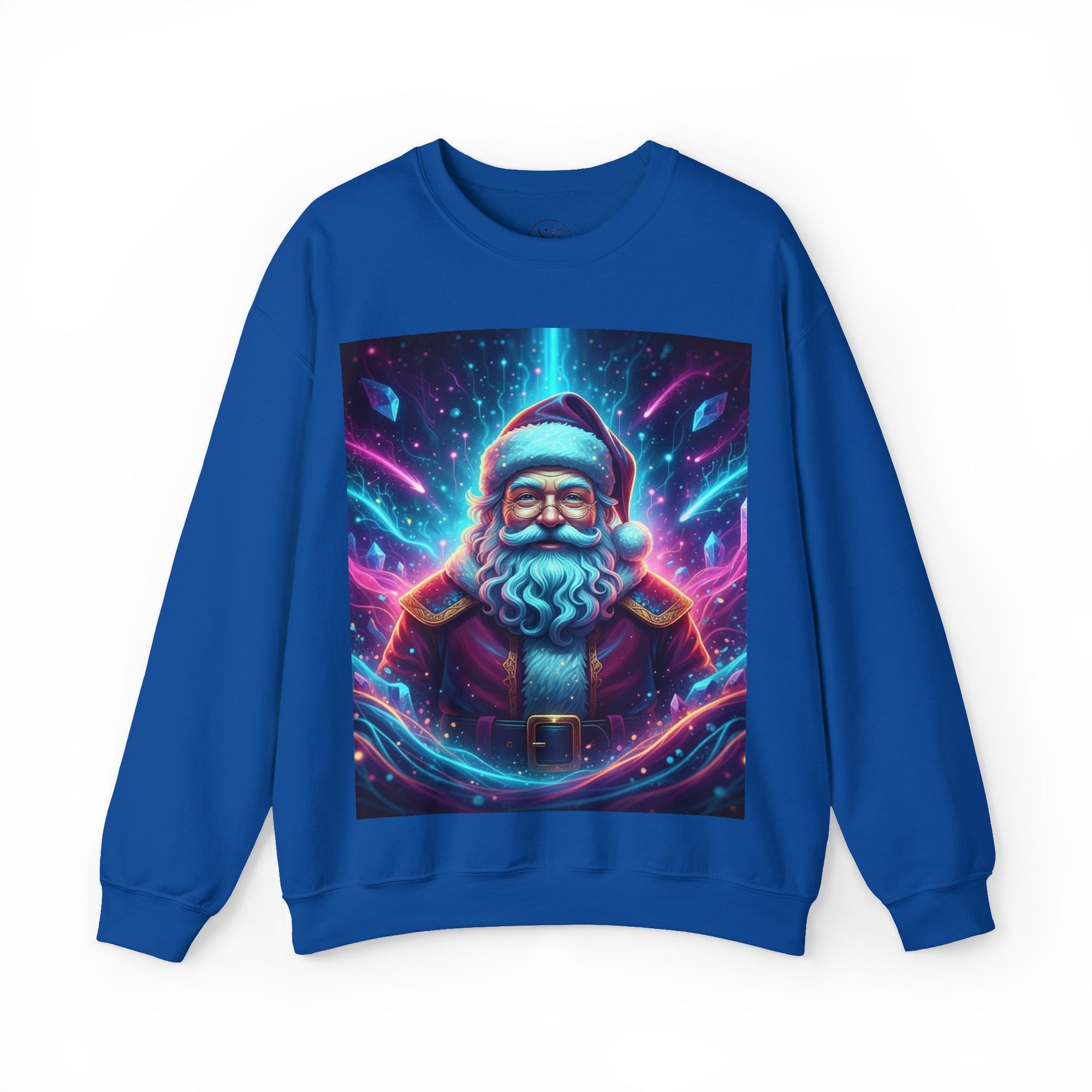 Neon Cosmic Santa Sweatshirt | Retro Futuristic Holiday Crew
