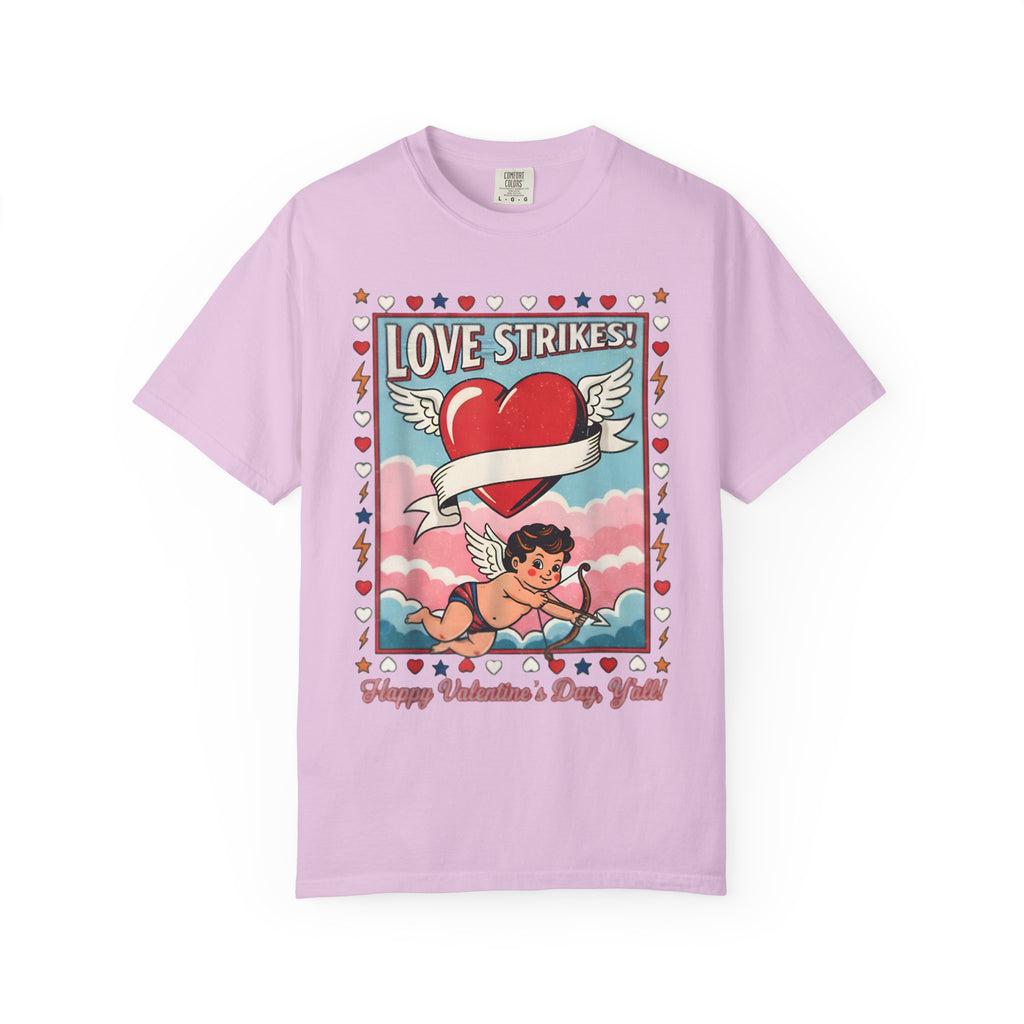 Love Strikes Cupid Heart T-Shirt | Valentine's Day Retro Graphic