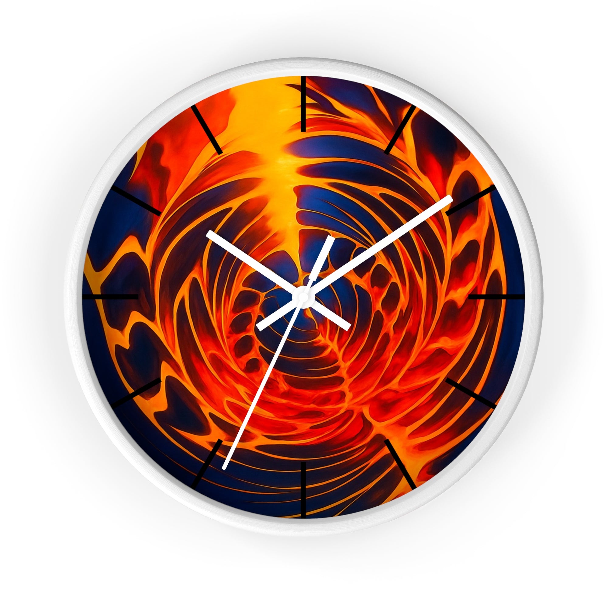 Abstract Fire Vortex Wall Clock | Red Orange Swirl Home Decor | Unique Silent Gift